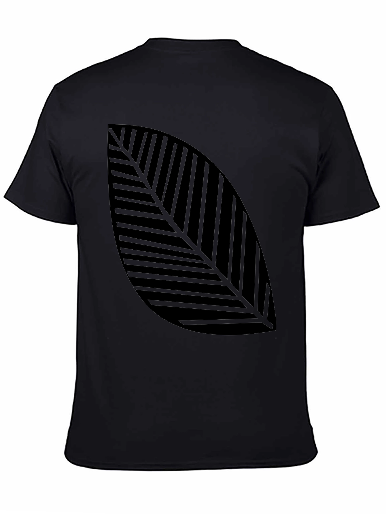 Modern Leaf Print Black T-Shirt