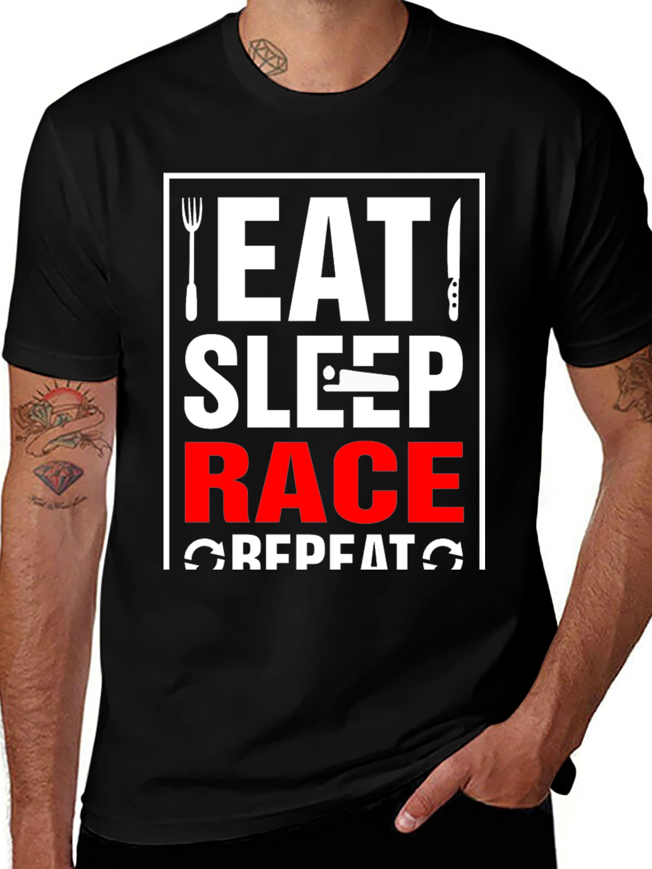Eat Sleep Race Repeat Black Graphic T-Shirt