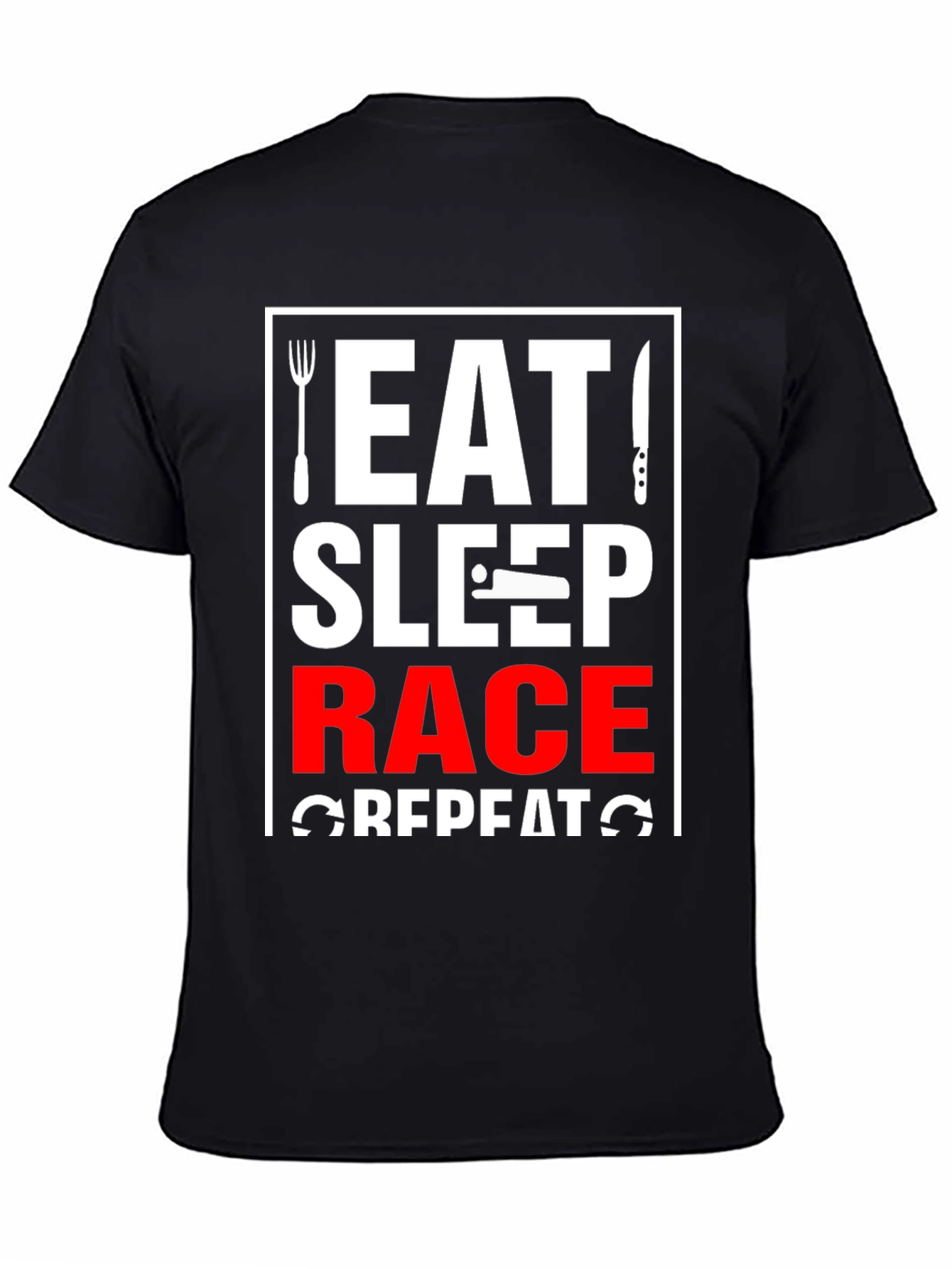 Eat Sleep Race Repeat Black Graphic T-Shirt