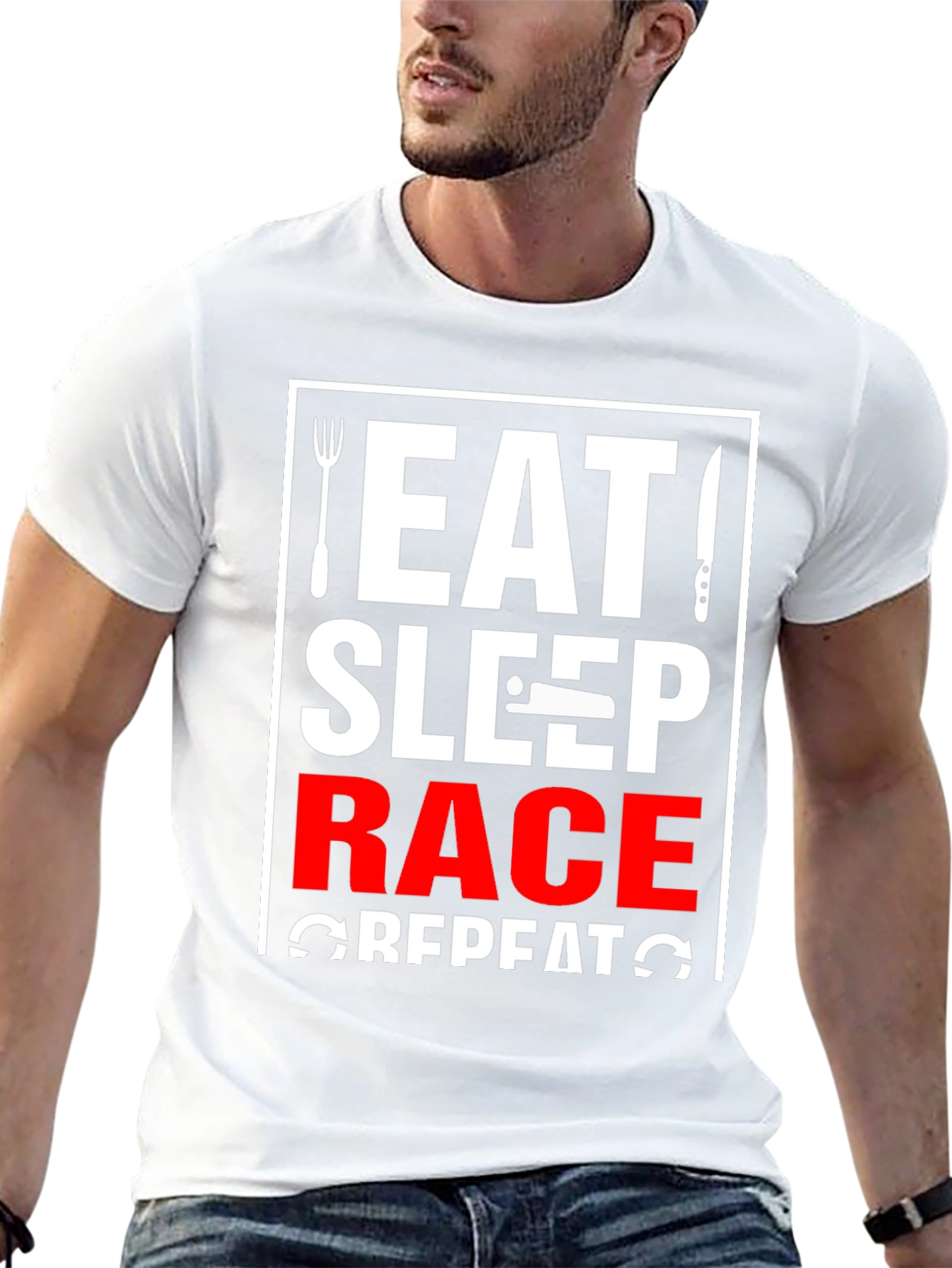 Eat Sleep Race Repeat Black Graphic T-Shirt