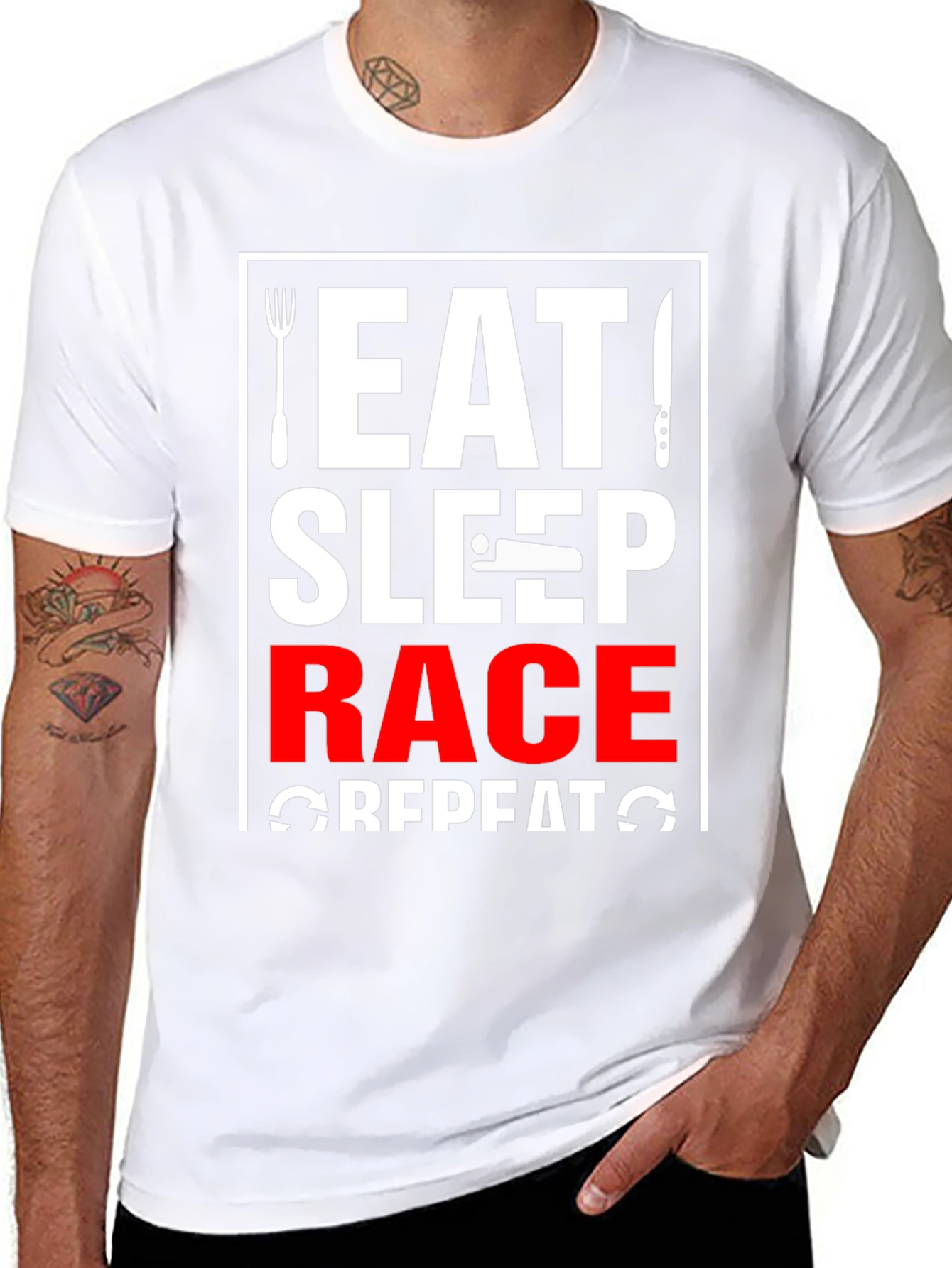 Eat Sleep Race Repeat Black Graphic T-Shirt