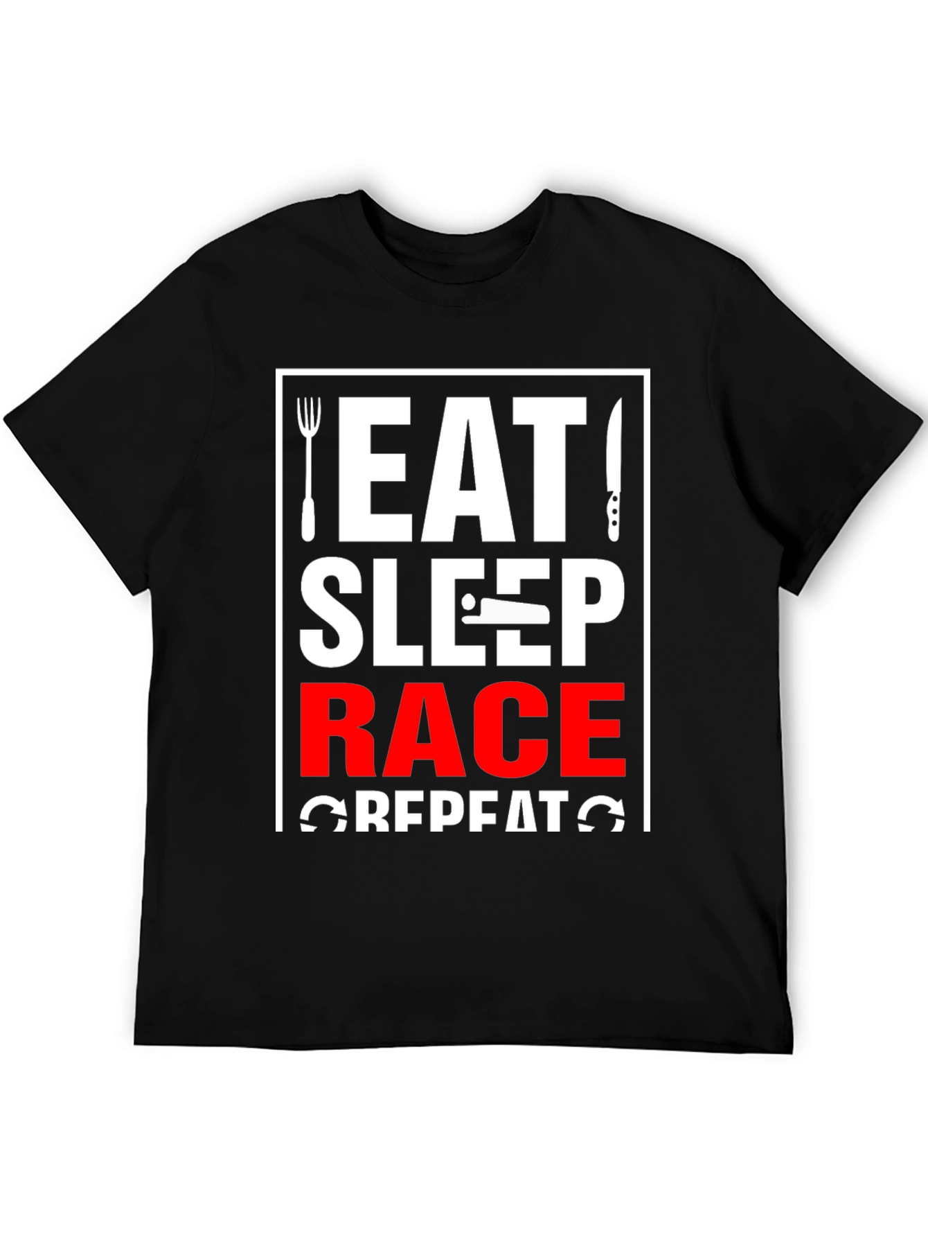 Eat Sleep Race Repeat Black Graphic T-Shirt