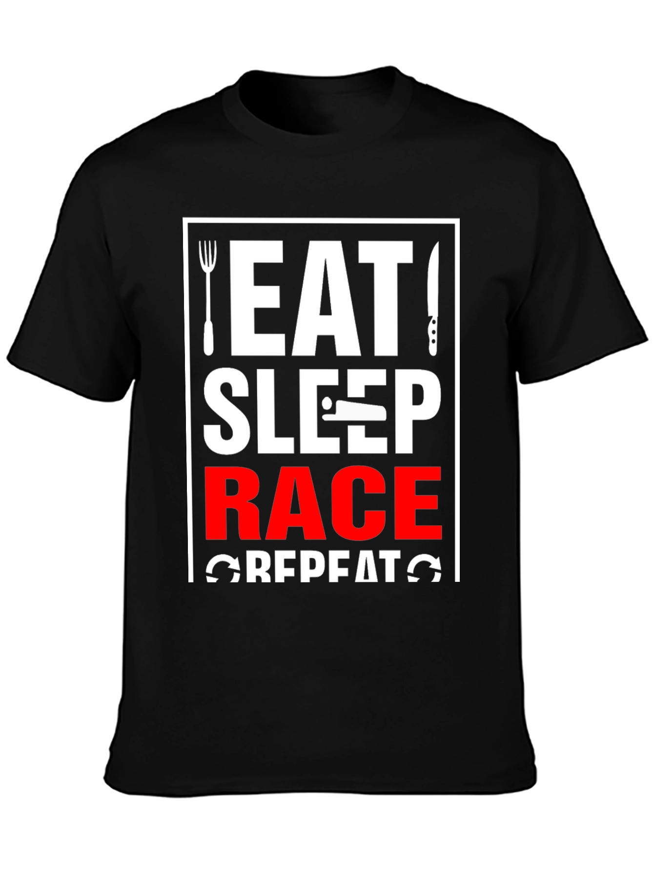 Eat Sleep Race Repeat Black Graphic T-Shirt