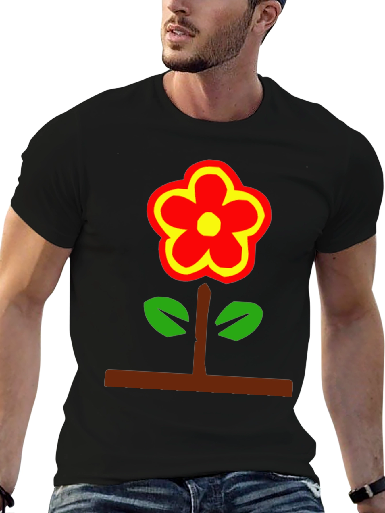 Black Flower Power T-Shirt - Bold Graphic Tee