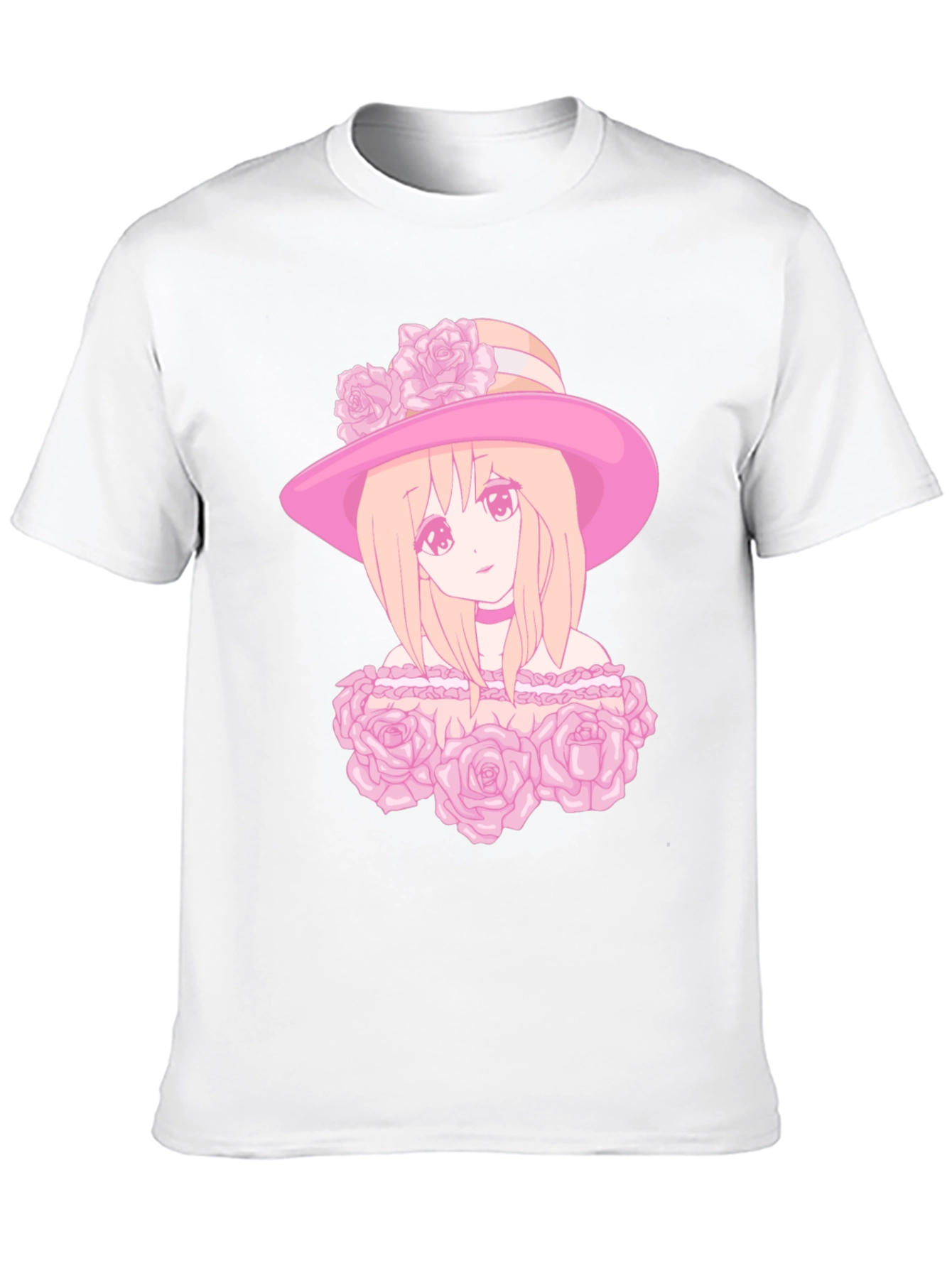 Anime Girl Rose Hat Graphic Tee