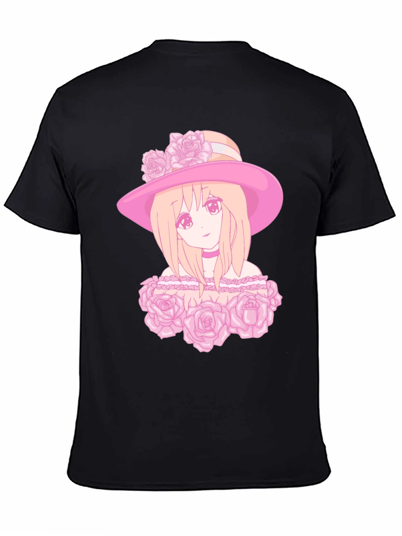 Anime Girl Rose Hat Graphic Tee