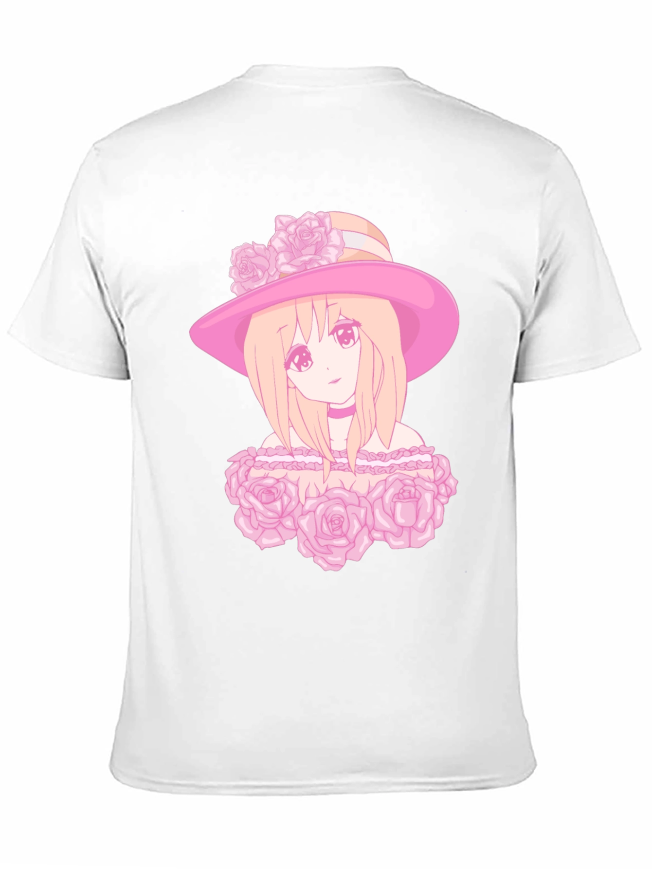 Anime Girl Rose Hat Graphic Tee