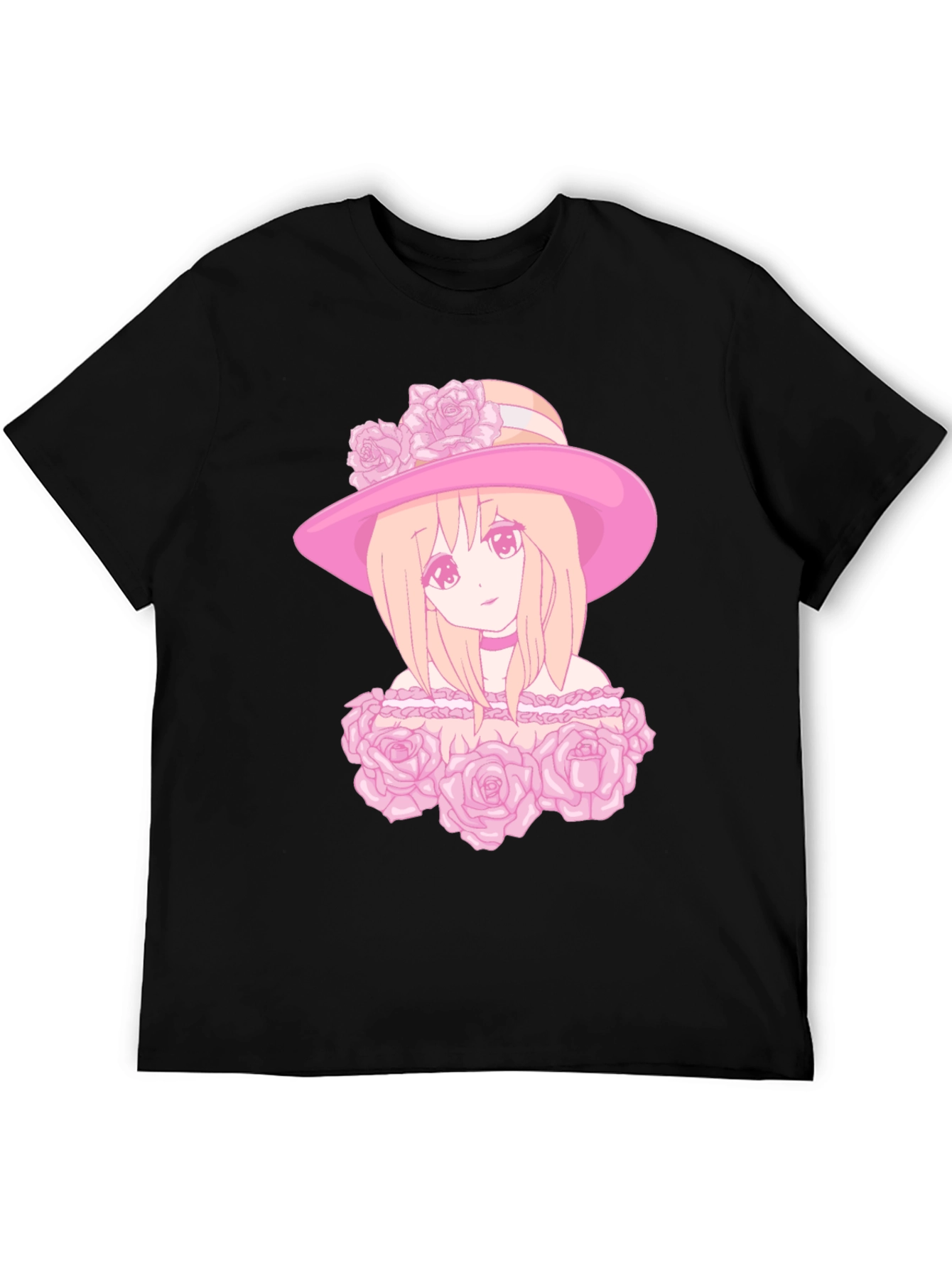 Anime Girl Rose Hat Graphic Tee