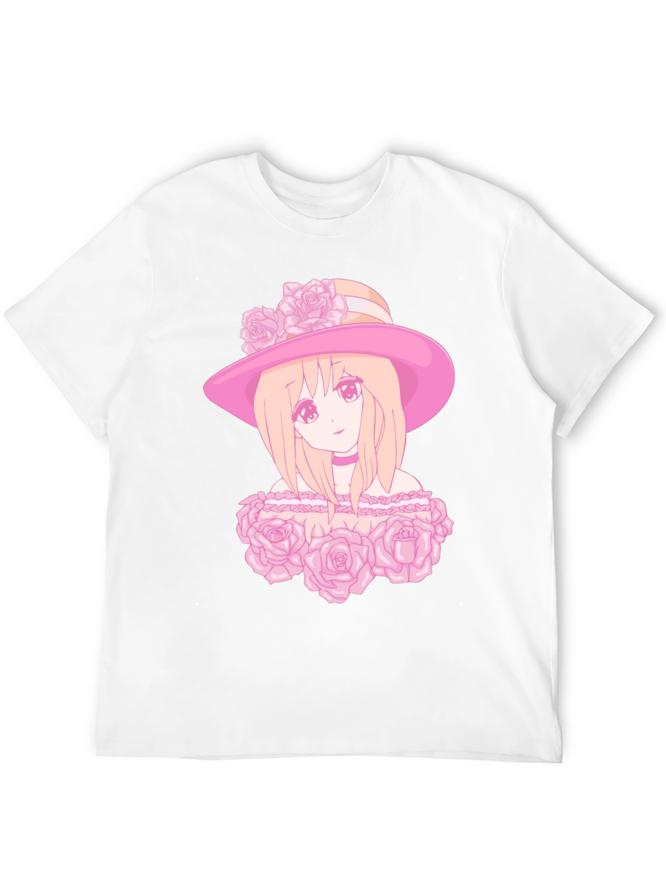 Anime Girl Rose Hat Graphic Tee