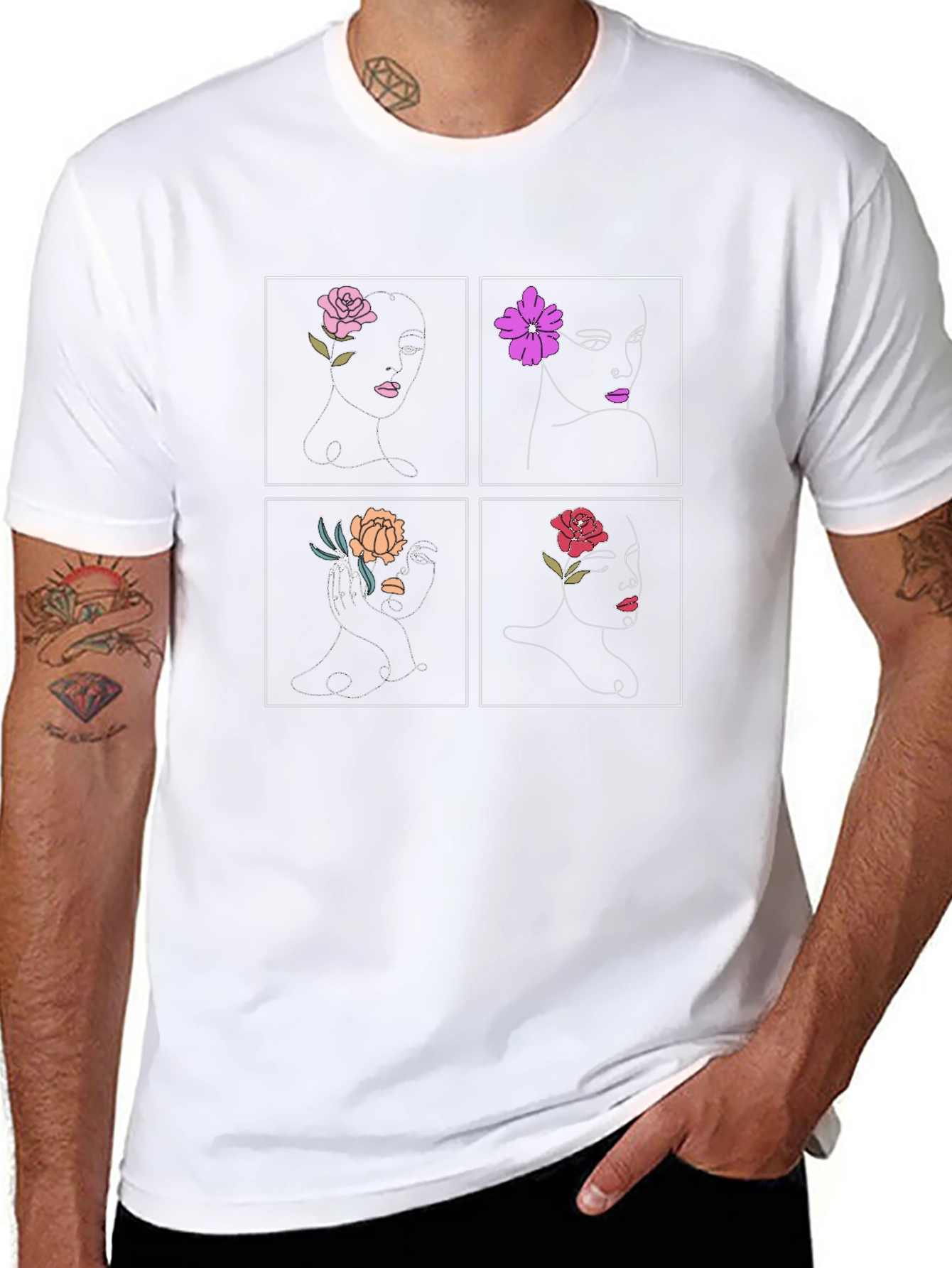 Floral Face Art Black Graphic Tee