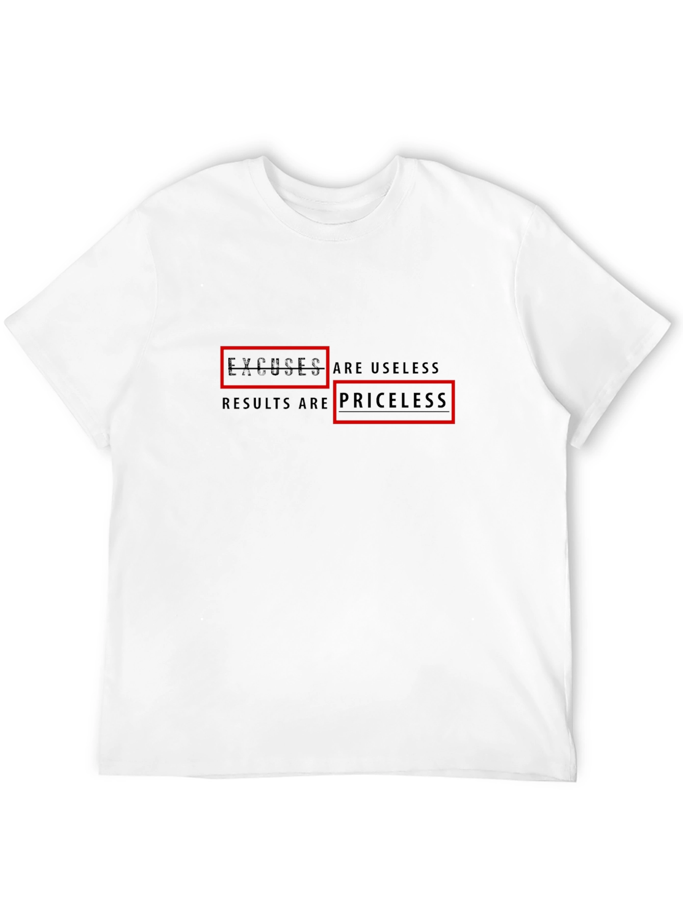 Excuses Useless Results Priceless Black T-Shirt