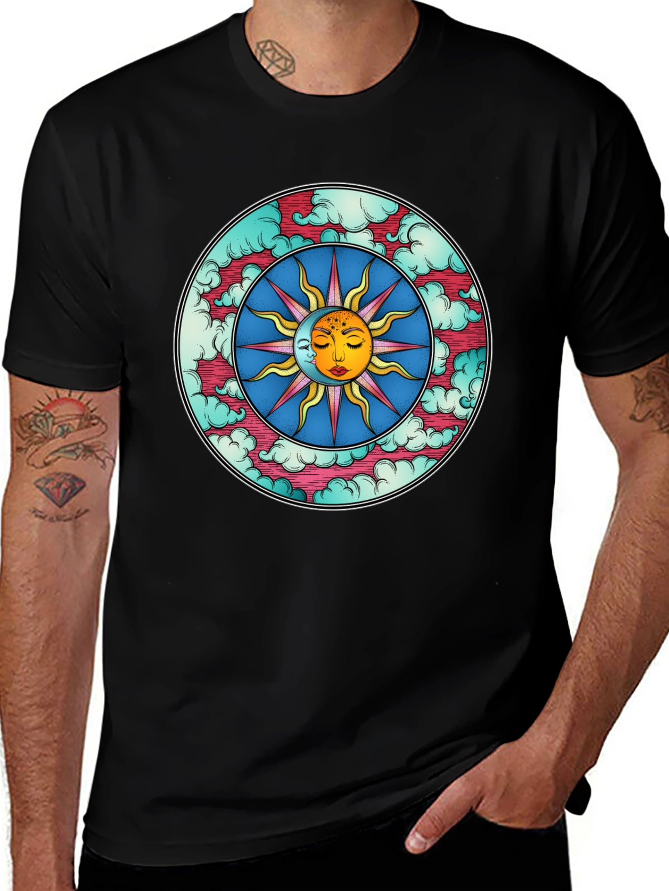 Celestial Sun & Moon Graphic Tee - Black