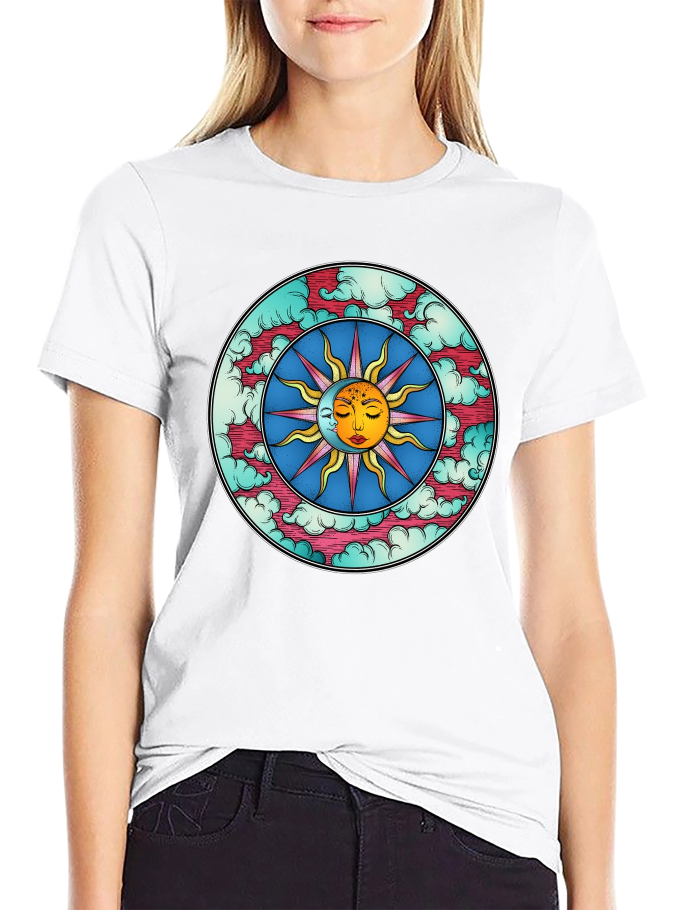 Celestial Sun & Moon Graphic Tee - Black