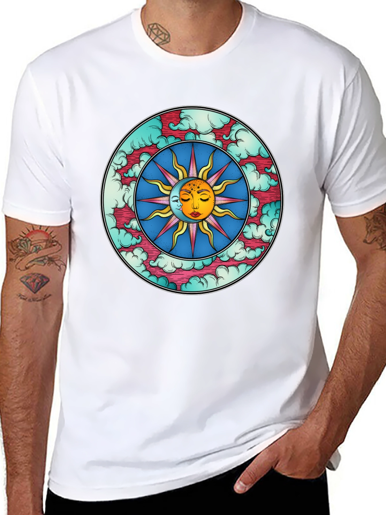 Celestial Sun & Moon Graphic Tee - Black