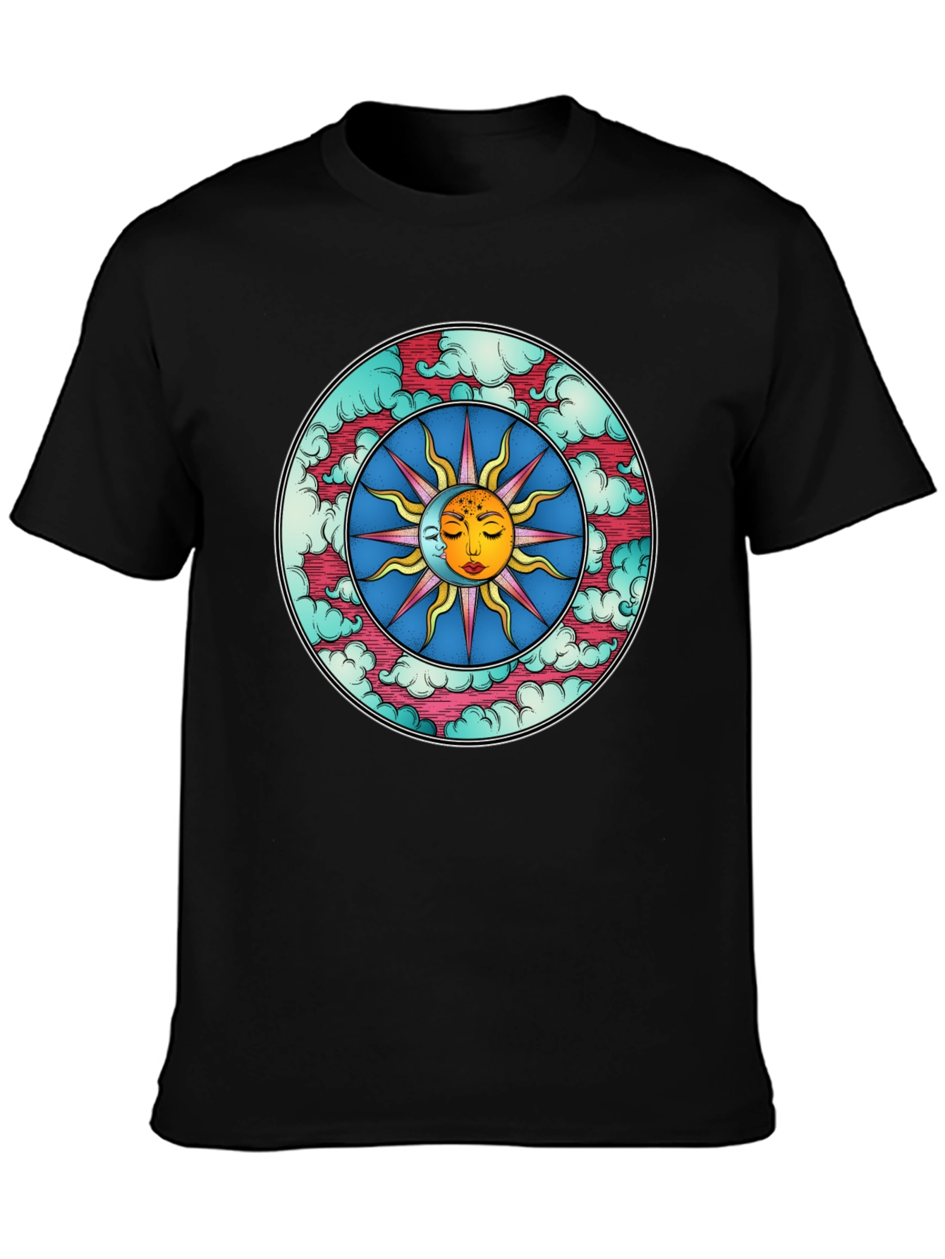 Celestial Sun & Moon Graphic Tee - Black