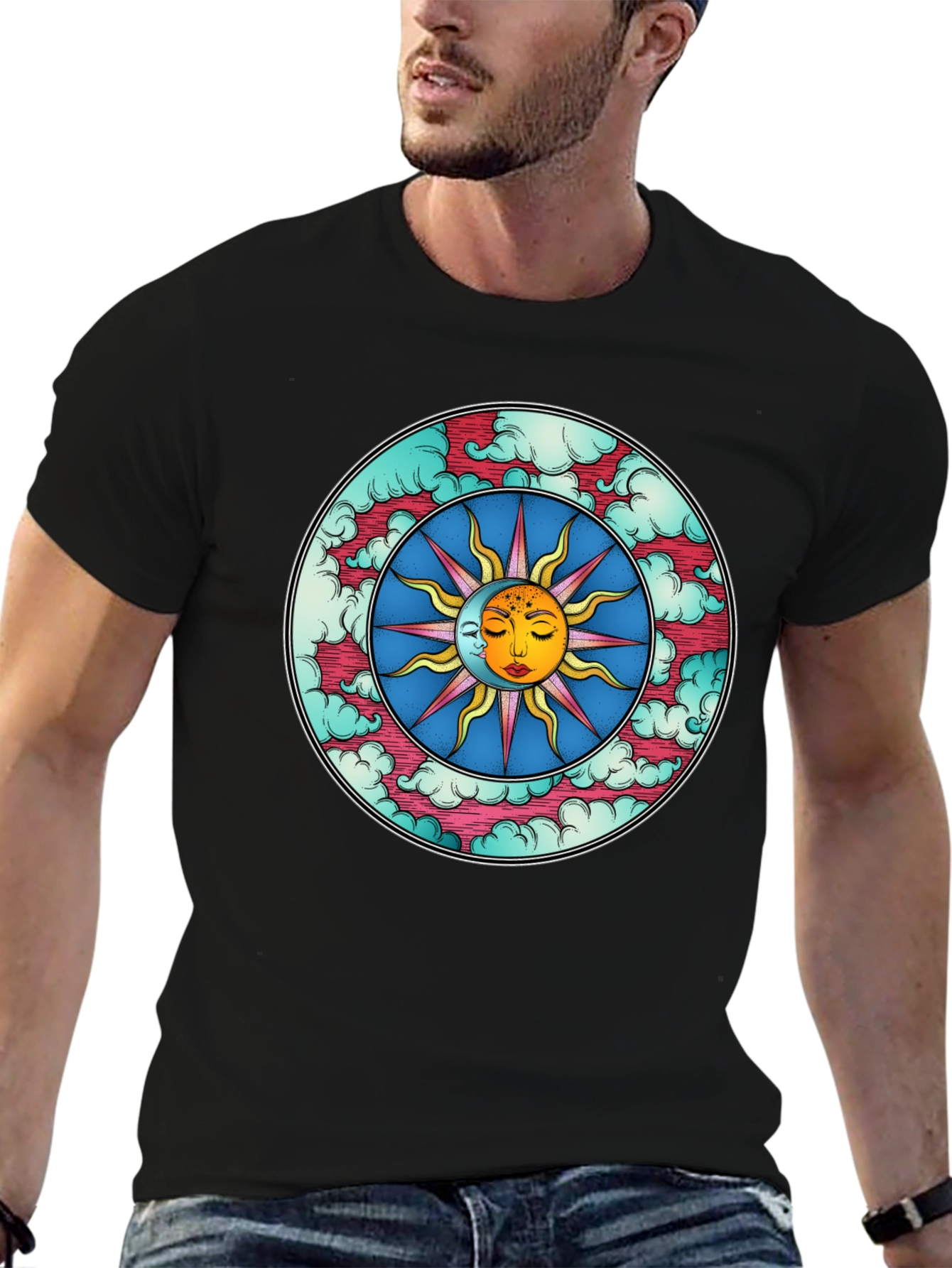 Celestial Sun & Moon Graphic Tee - Black