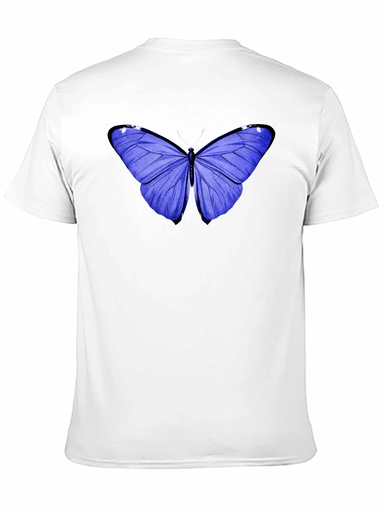 Blue Butterfly Graphic Tee - Black Cotton Casual T-Shirt