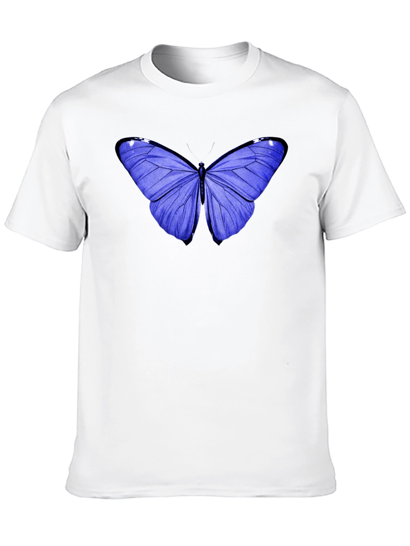 Blue Butterfly Graphic Tee - Black Cotton Casual T-Shirt