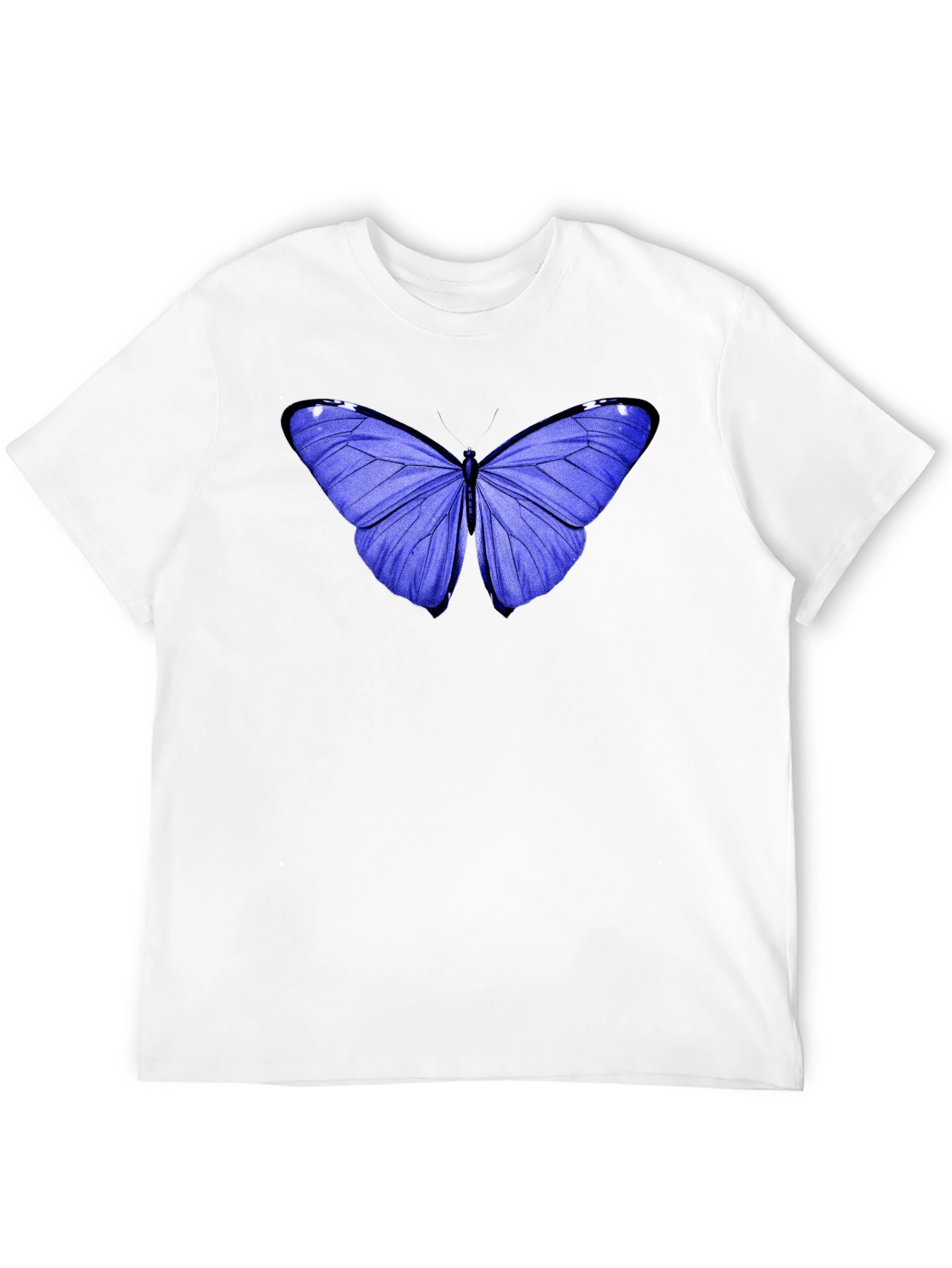 Blue Butterfly Graphic Tee - Black Cotton Casual T-Shirt