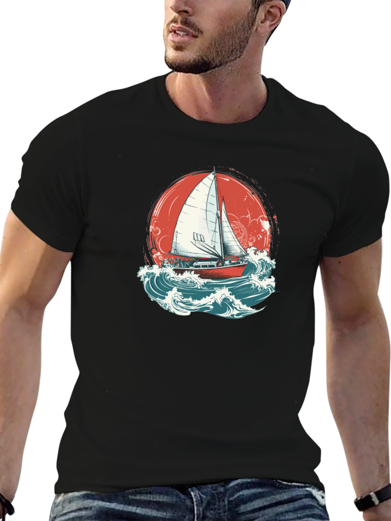 Sailboat Graphic Tee - Black