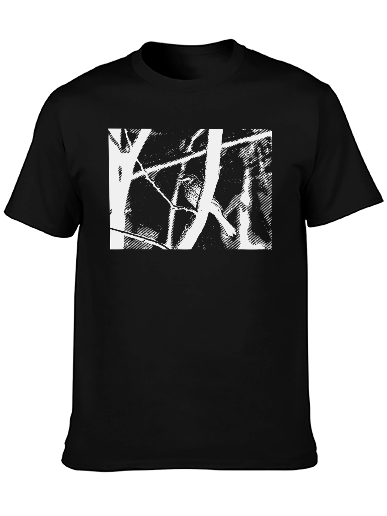 Abstract Bird Print Black T-Shirt