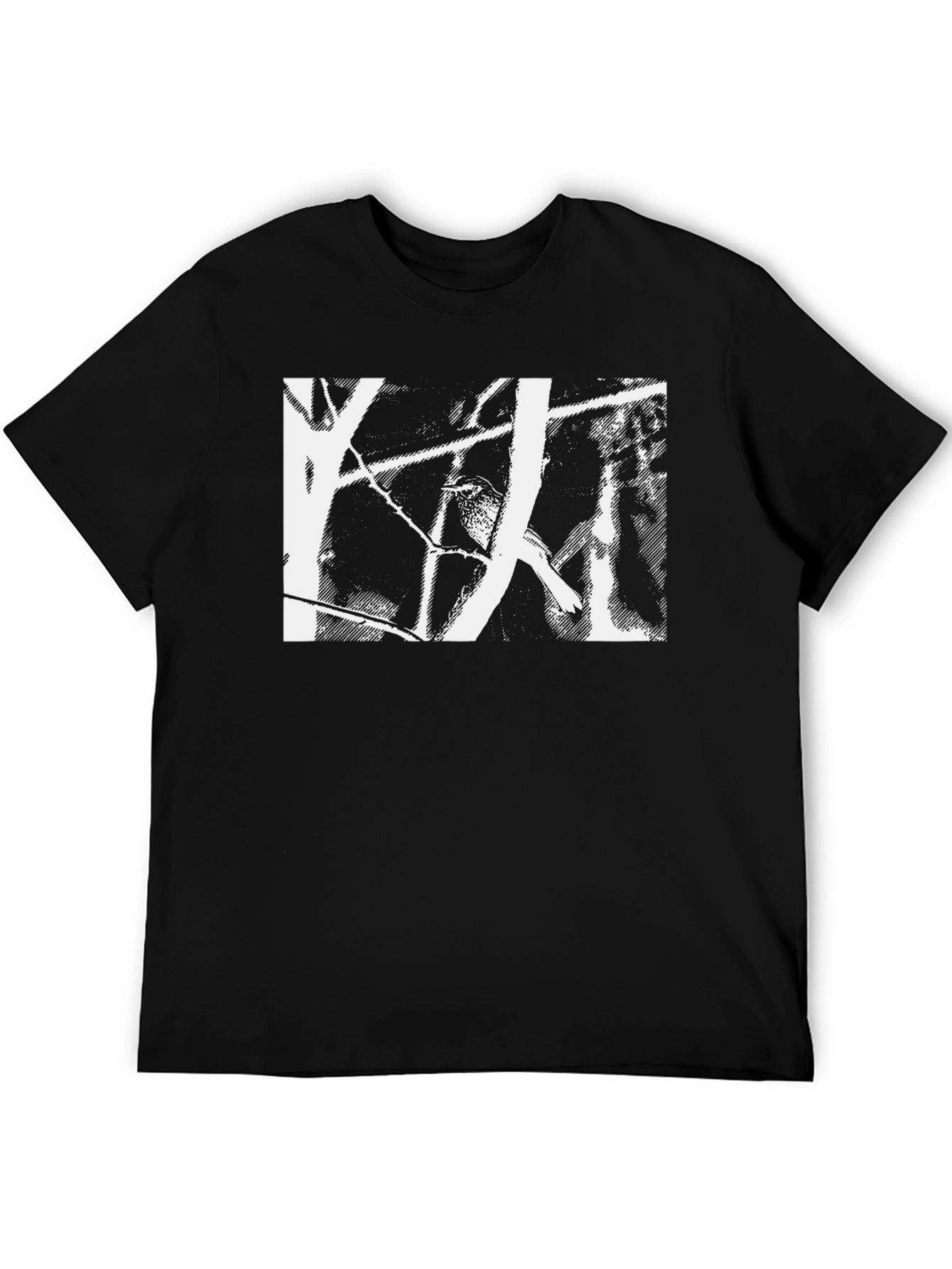 Abstract Bird Print Black T-Shirt