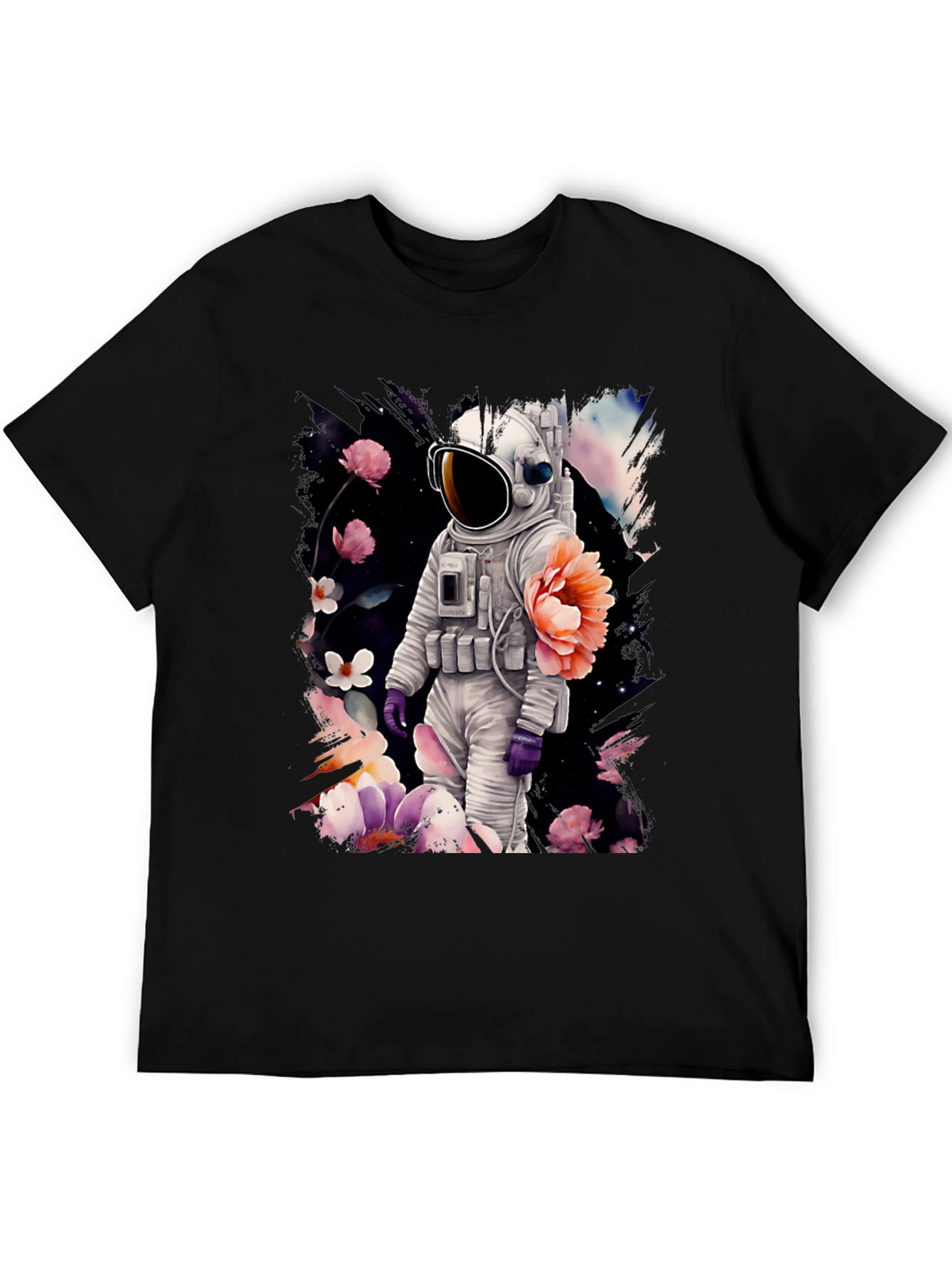 Astronaut Floral T-Shirt - Space & Nature Fusion