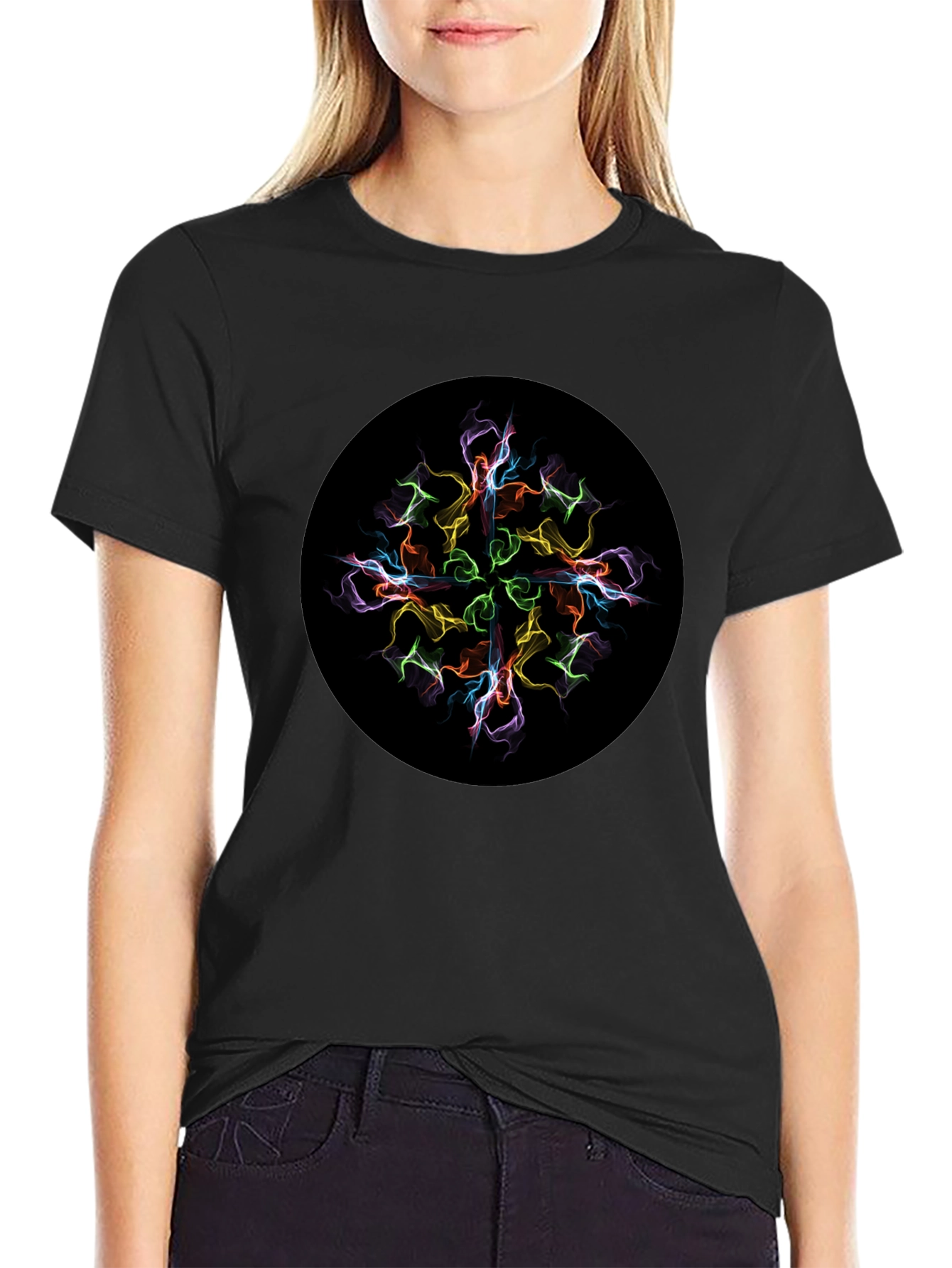 Abstract Mandala Graphic Print Black T-Shirt