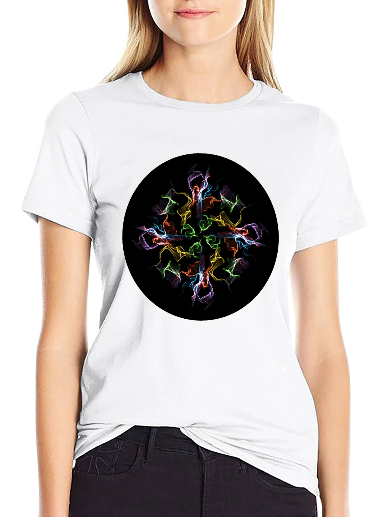 Abstract Mandala Graphic Print Black T-Shirt