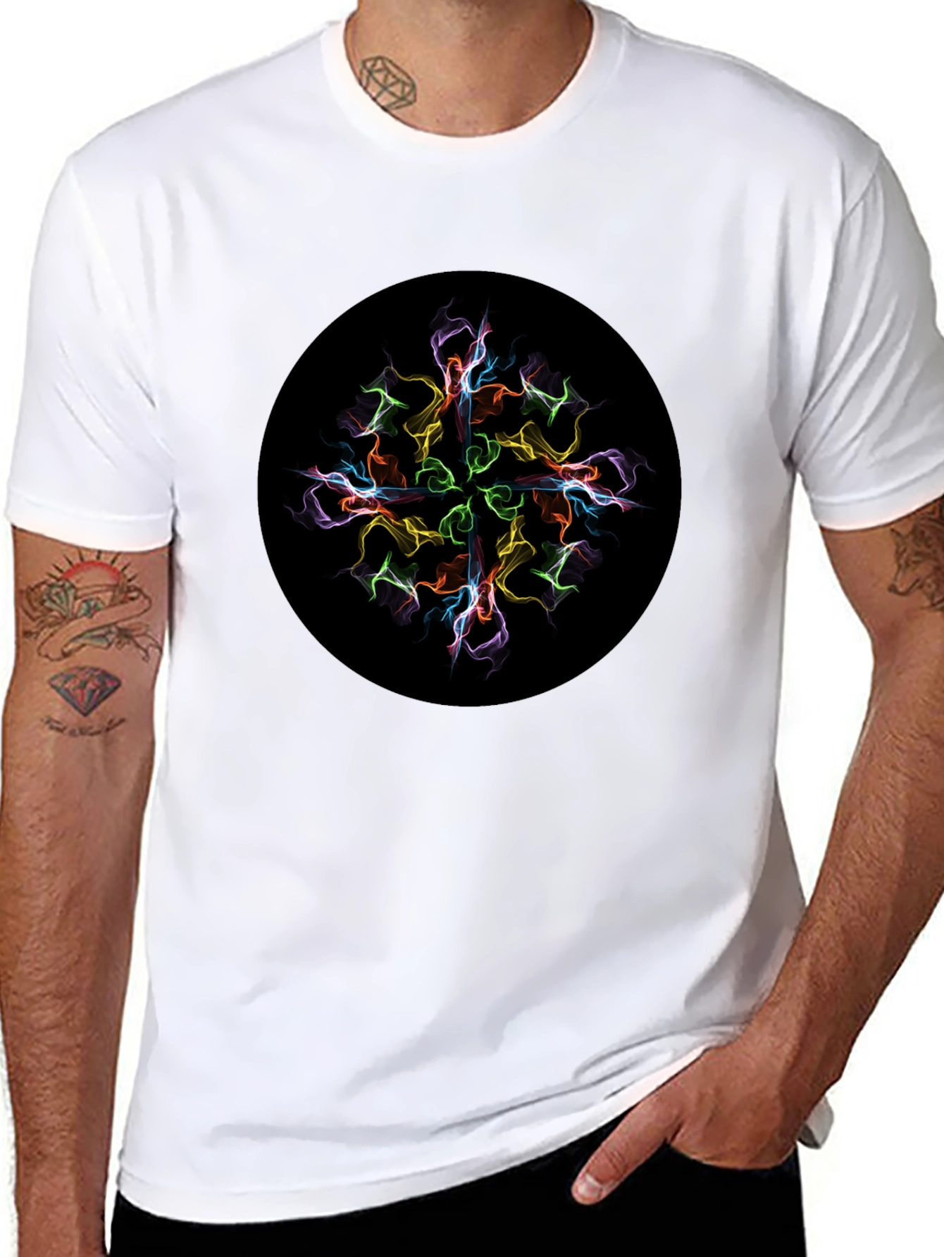 Abstract Mandala Graphic Print Black T-Shirt