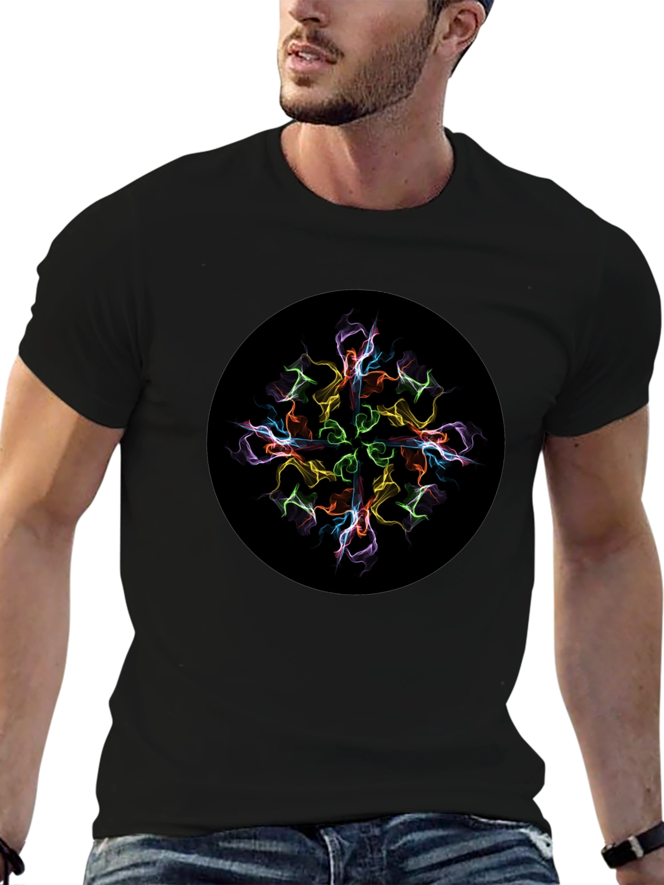 Abstract Mandala Graphic Print Black T-Shirt