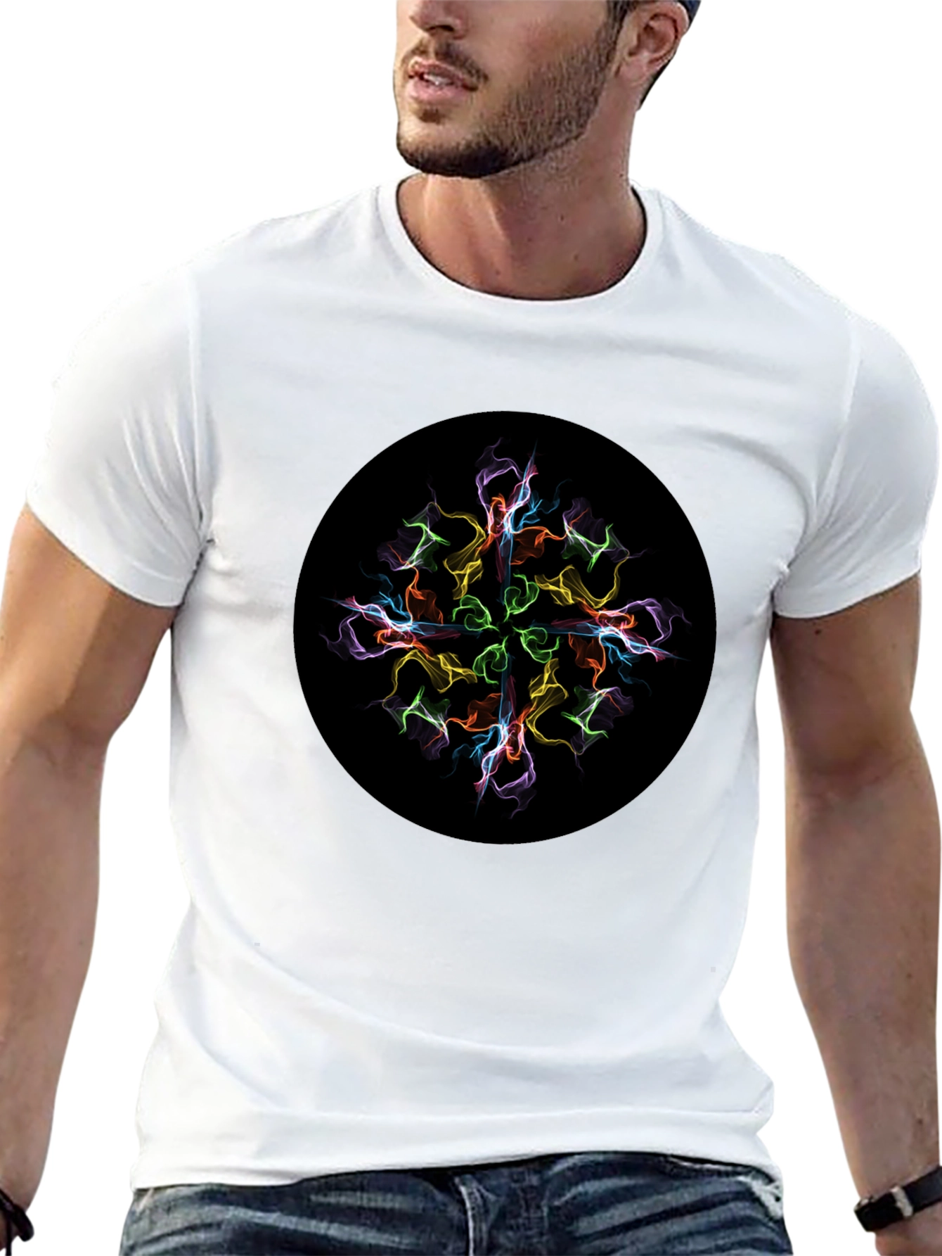 Abstract Mandala Graphic Print Black T-Shirt
