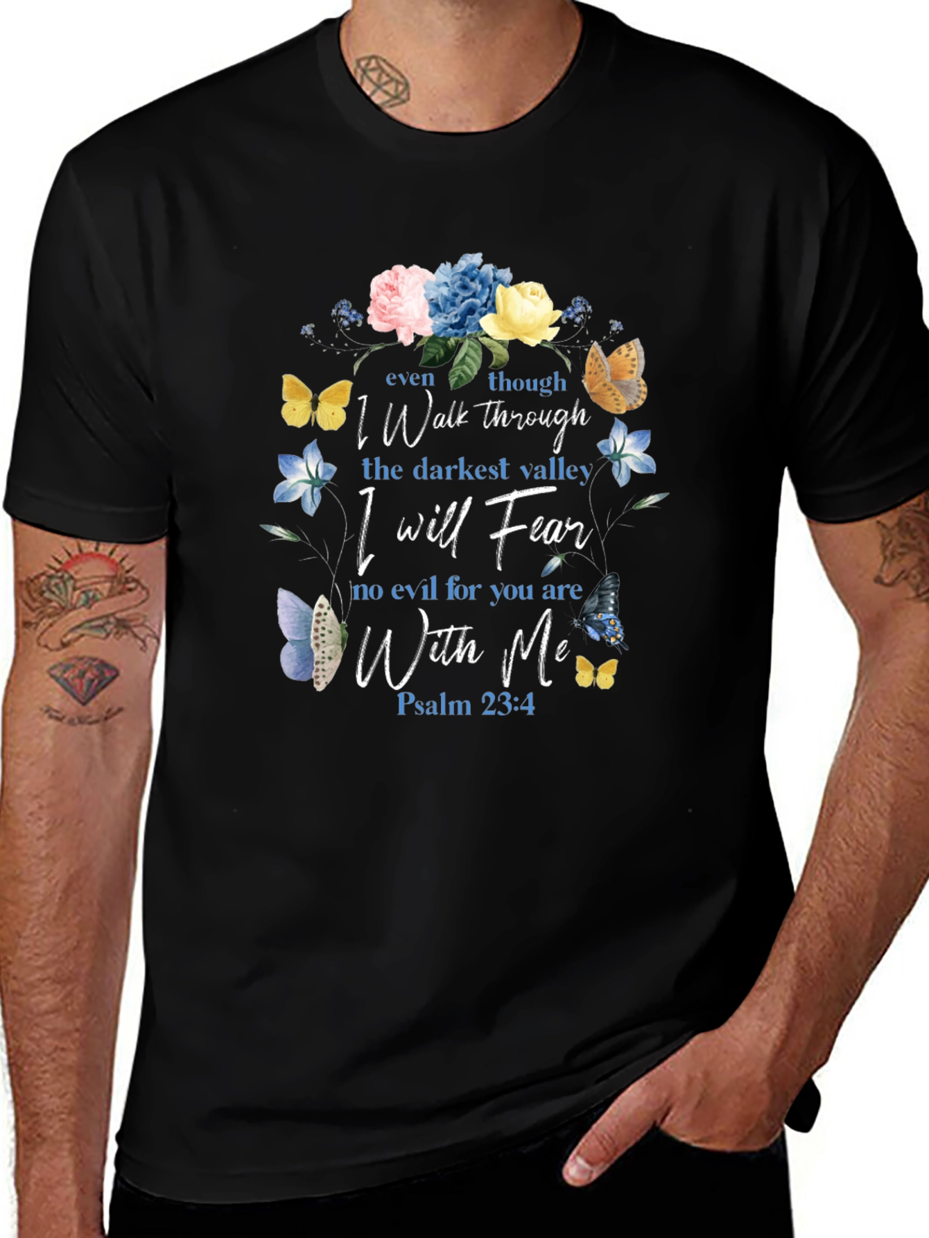 Floral Psalm 23:4 Christian T-Shirt