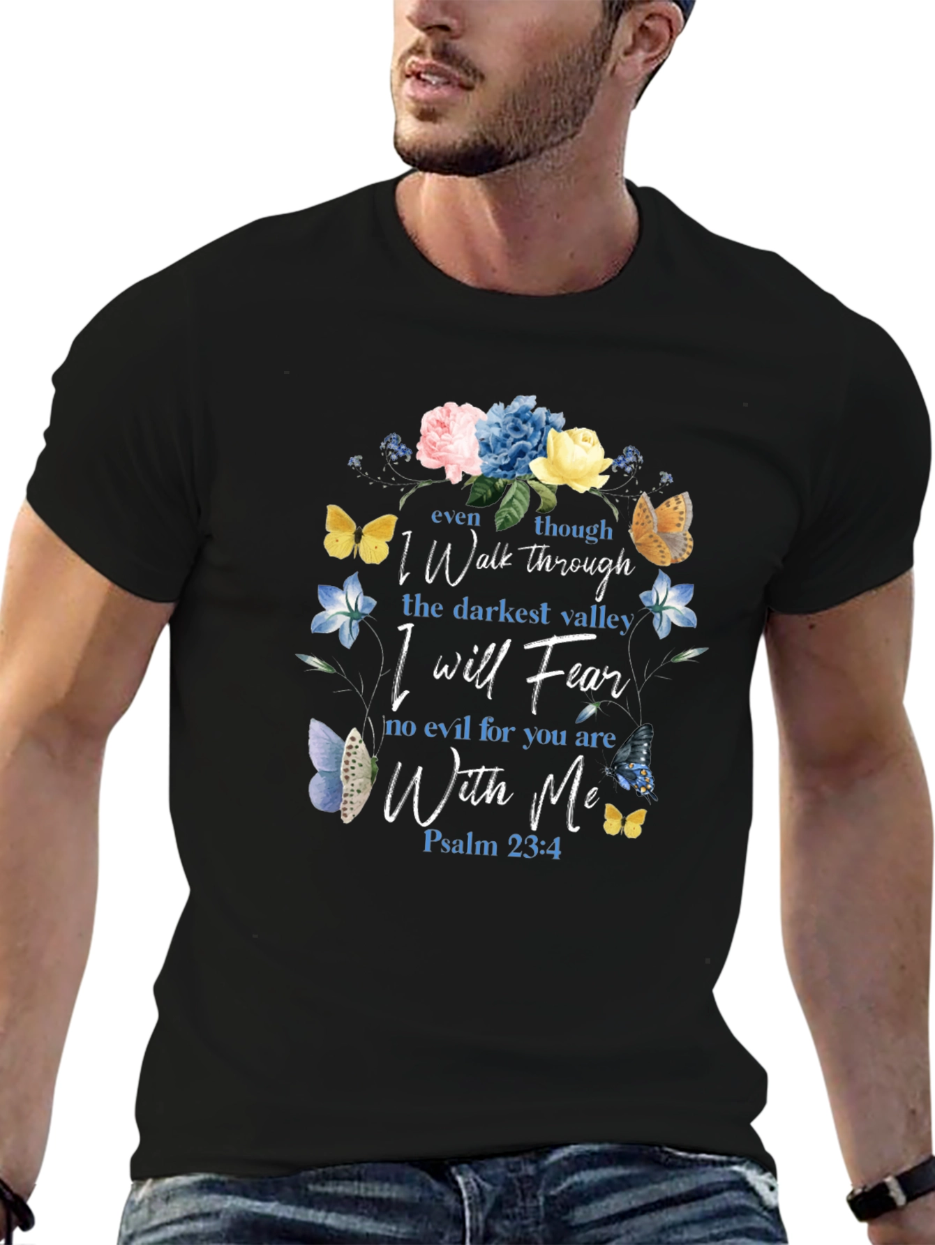 Floral Psalm 23:4 Christian T-Shirt