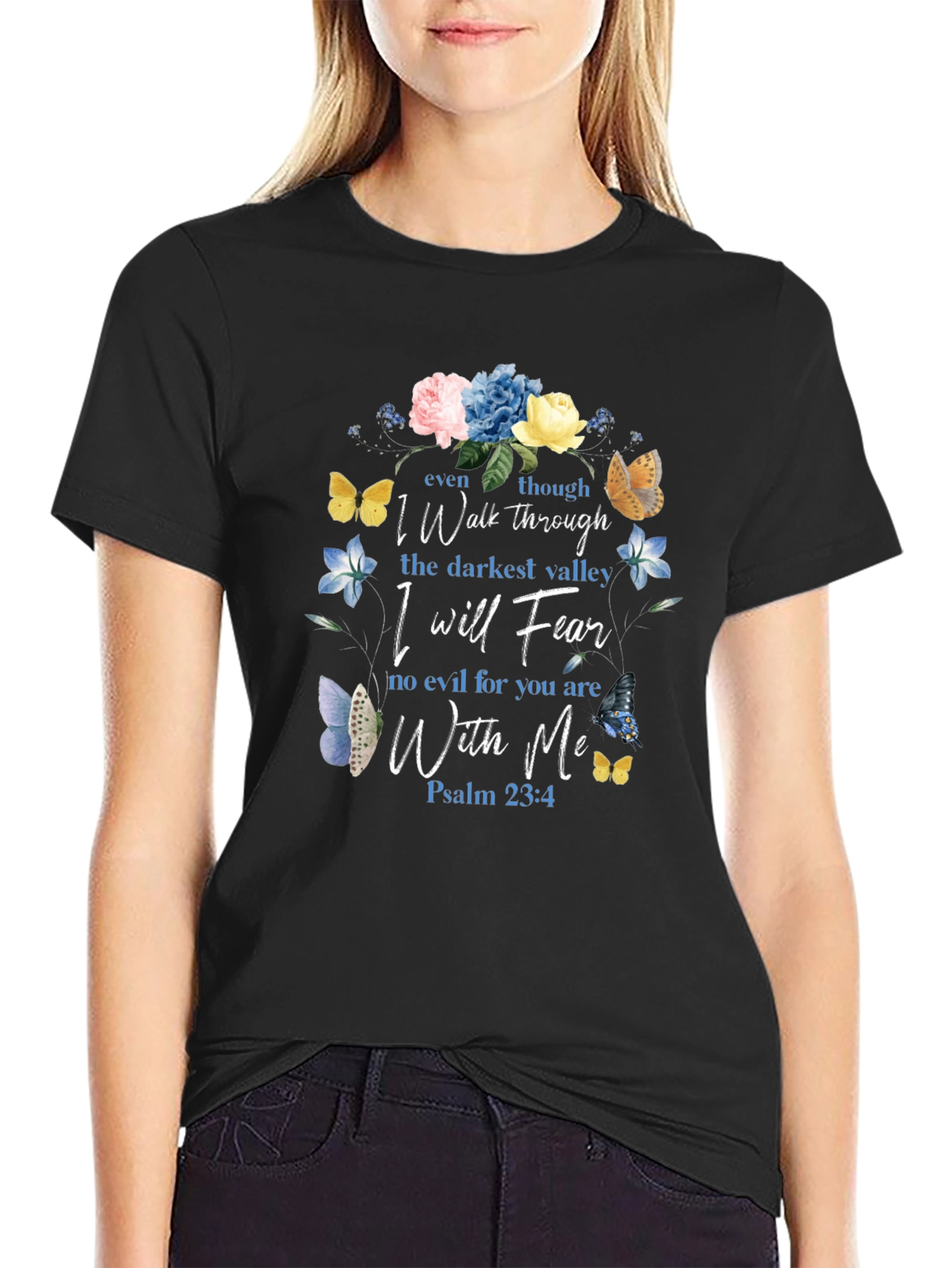 Floral Psalm 23:4 Christian T-Shirt