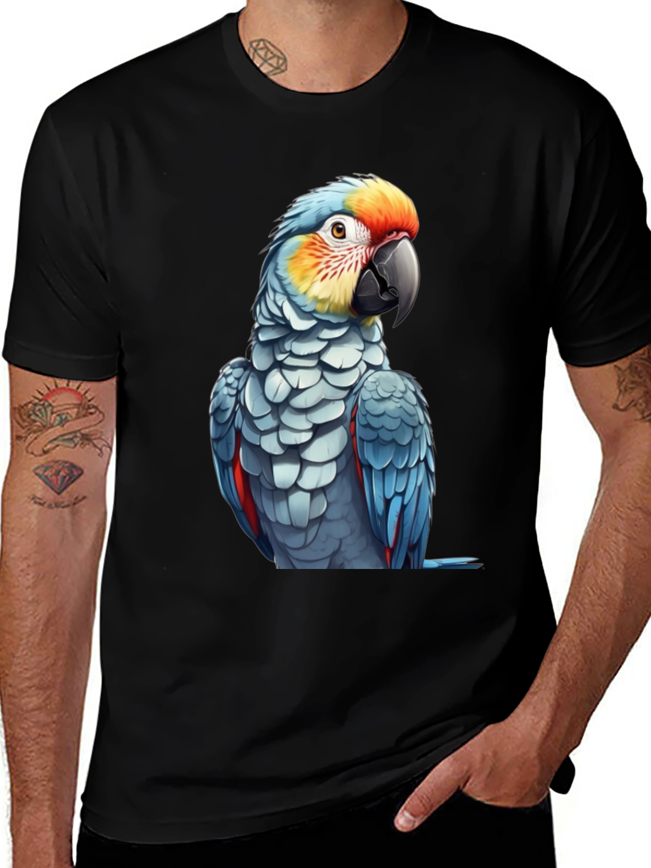 Parrot Graphic Print Black T-Shirt
