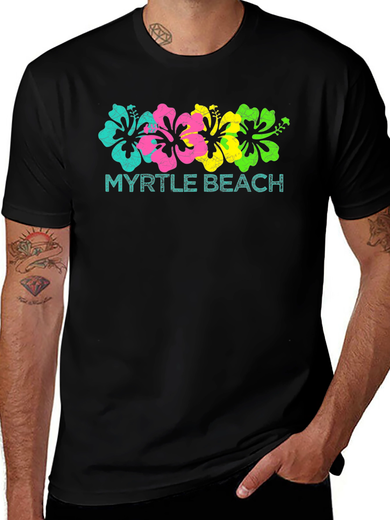 Myrtle Beach Floral Graphic Tee - Black