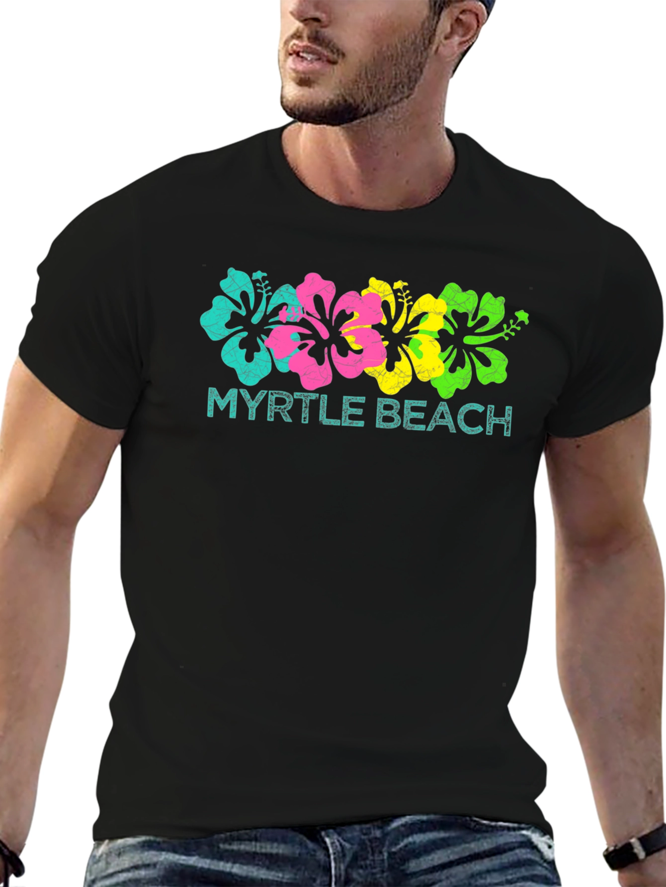 Myrtle Beach Floral Graphic Tee - Black