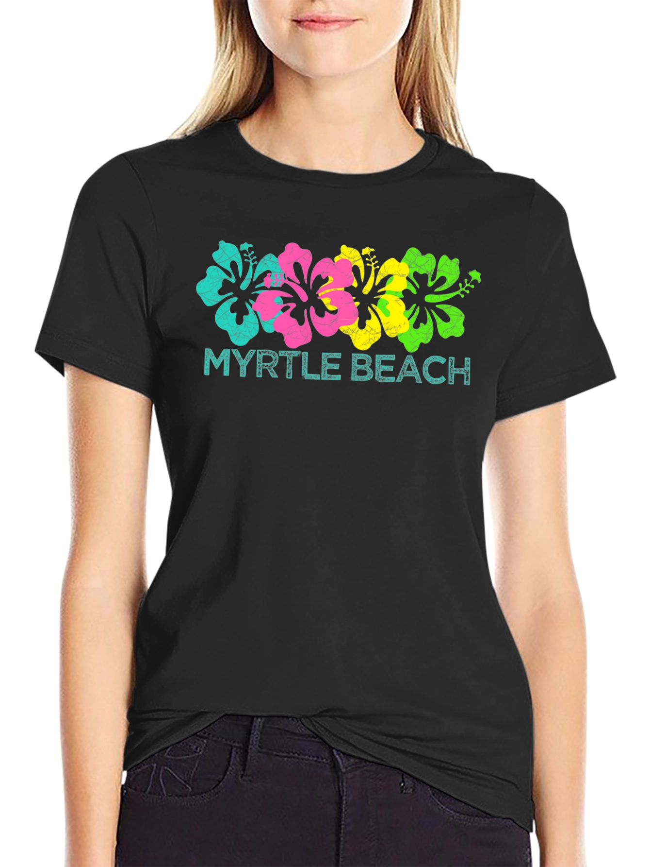 Myrtle Beach Floral Graphic Tee - Black