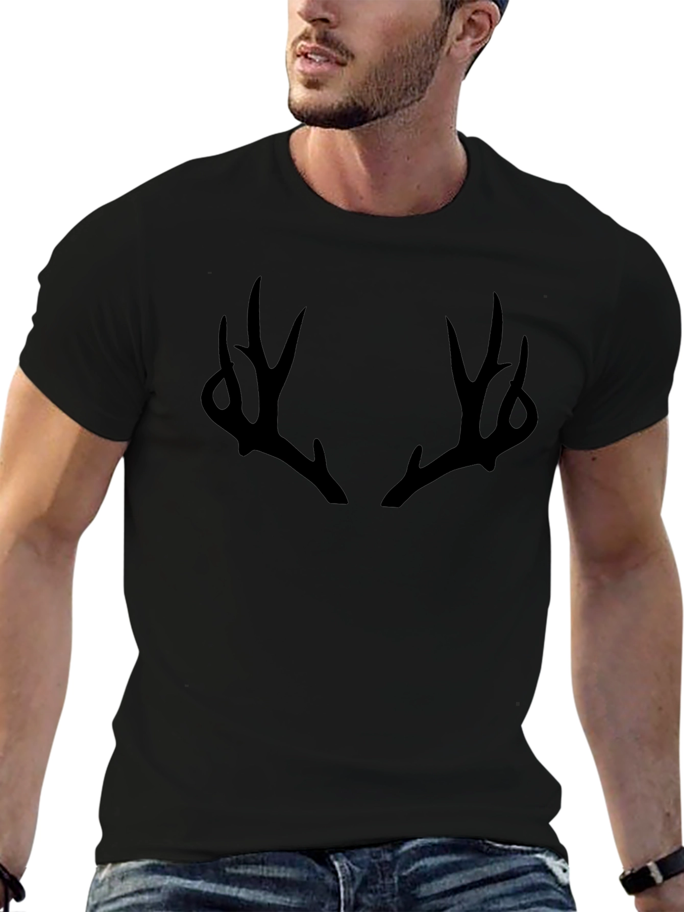 Antler Graphic Tee - Black Cotton Casual Top