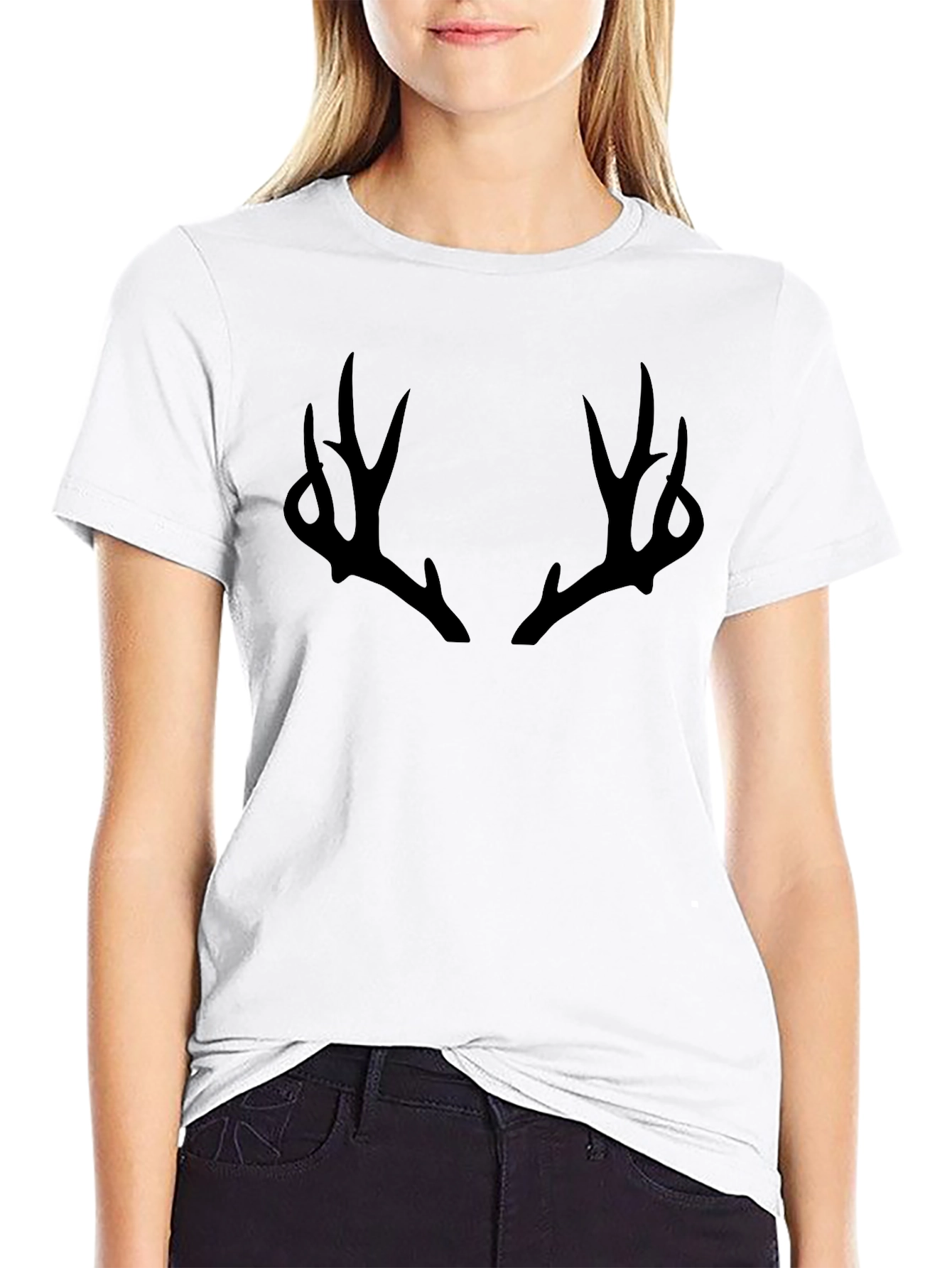 Antler Graphic Tee - Black Cotton Casual Top
