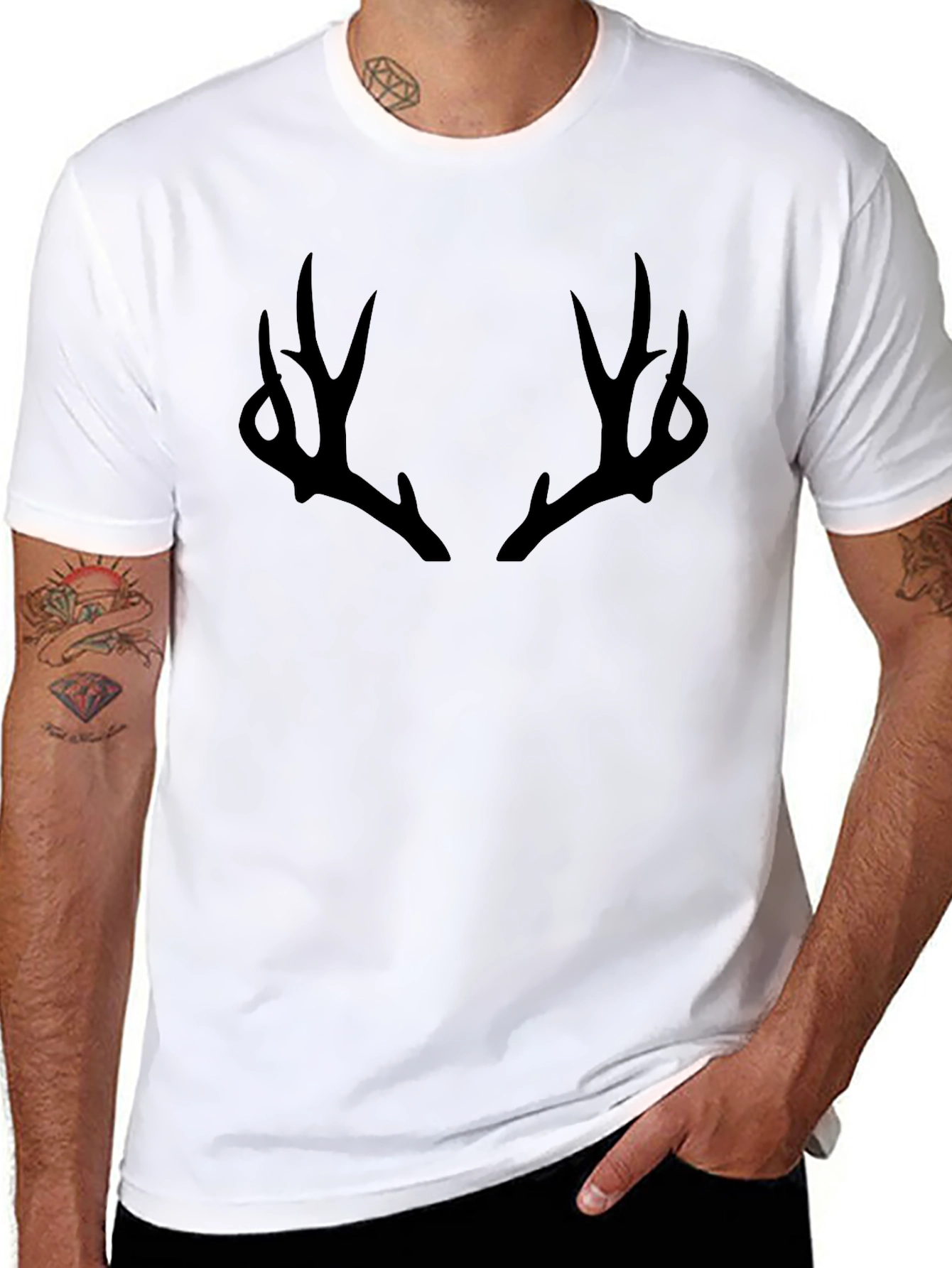 Antler Graphic Tee - Black Cotton Casual Top