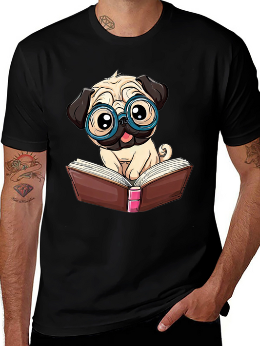 Bookworm Pug Graphic Tee - Literary Dog Lover Shirt
