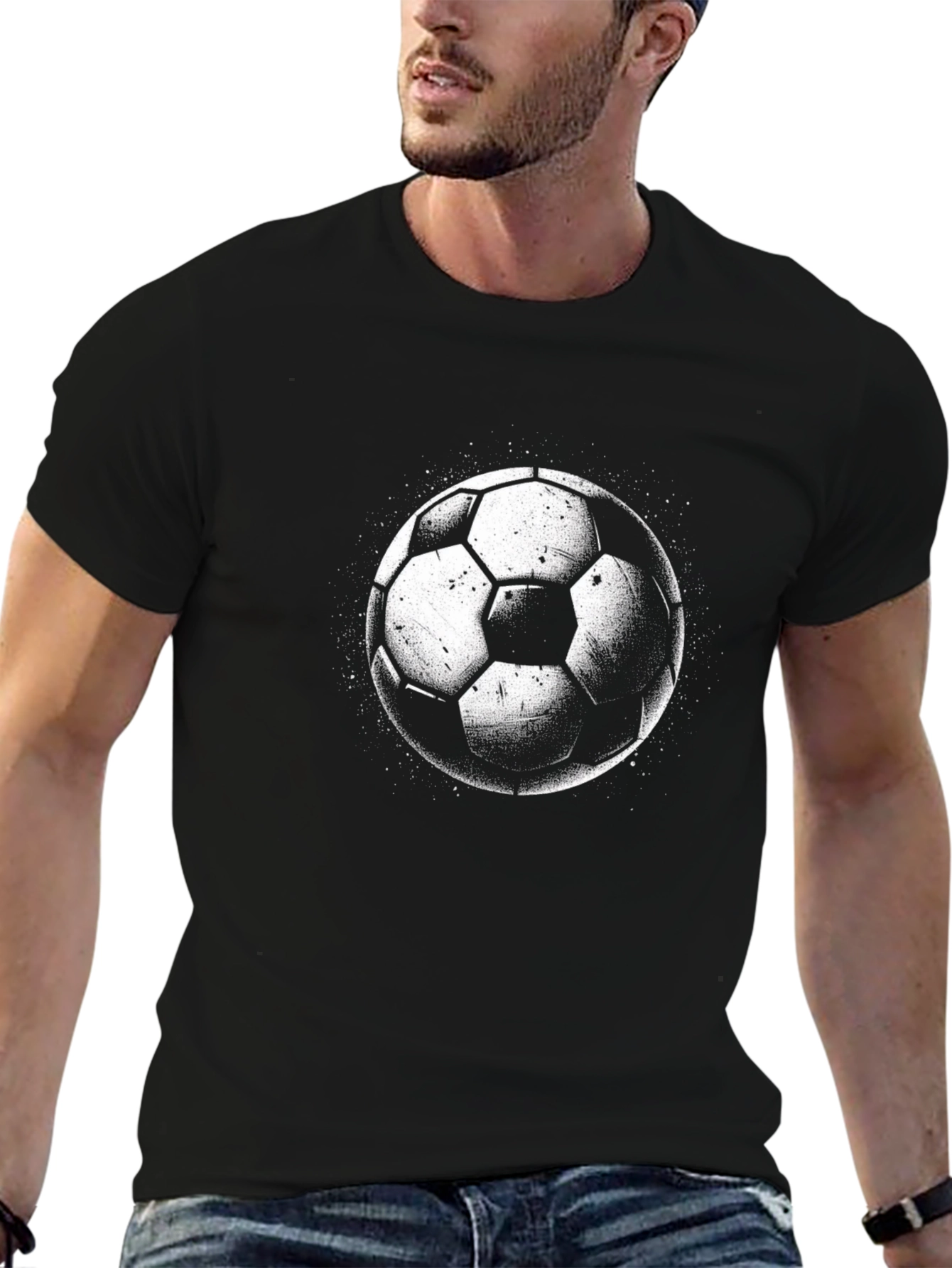 Soccer Ball Graphic Tee - Black Cotton T-Shirt
