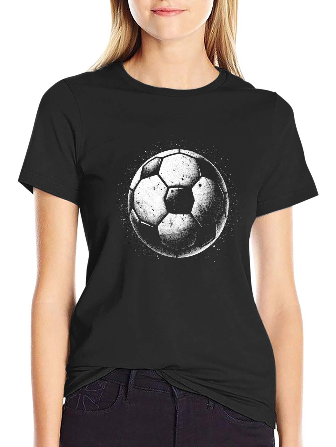 Soccer Ball Graphic Tee - Black Cotton T-Shirt