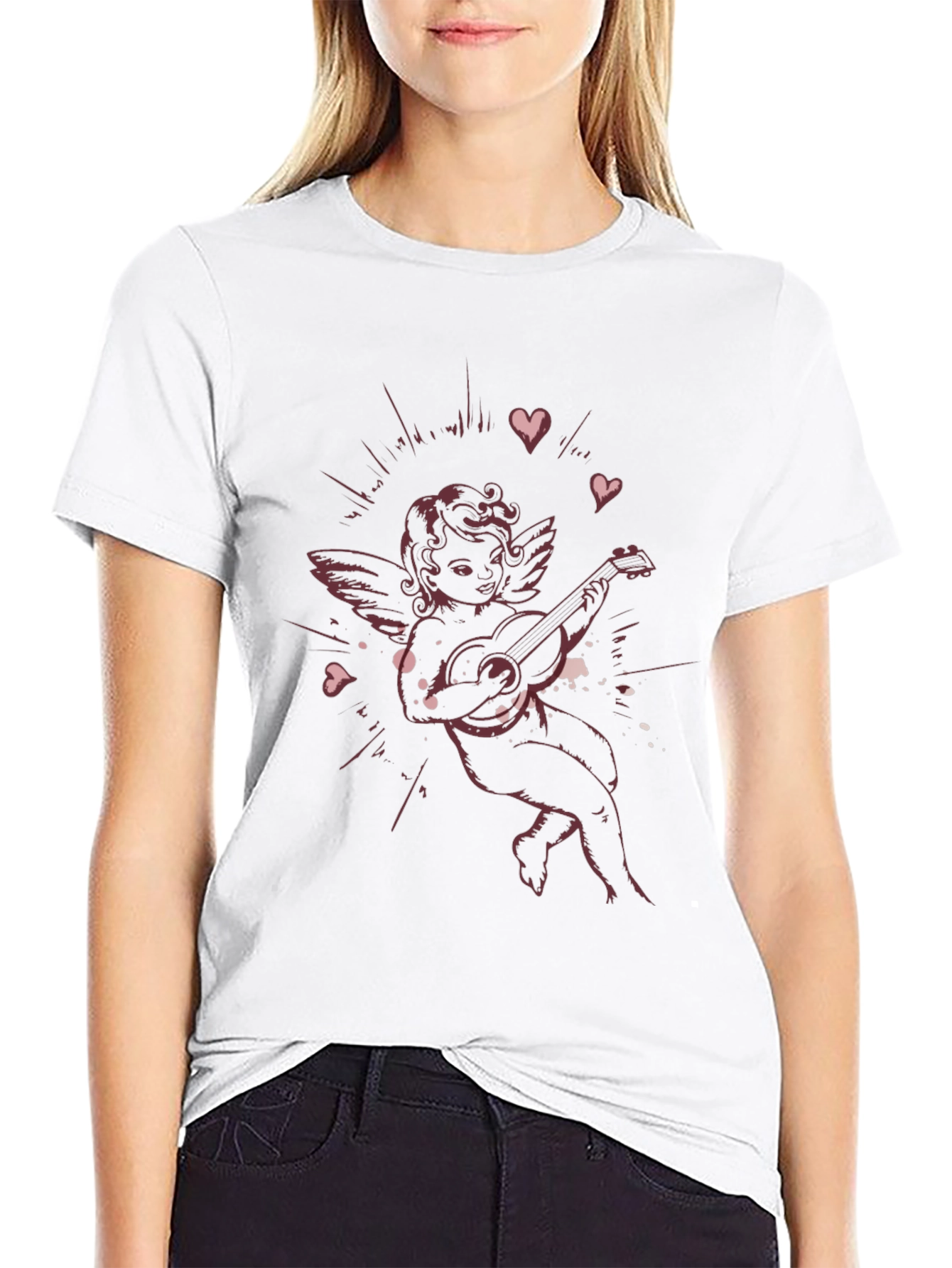 Cherub Playing Guitar Graphic T-Shirt