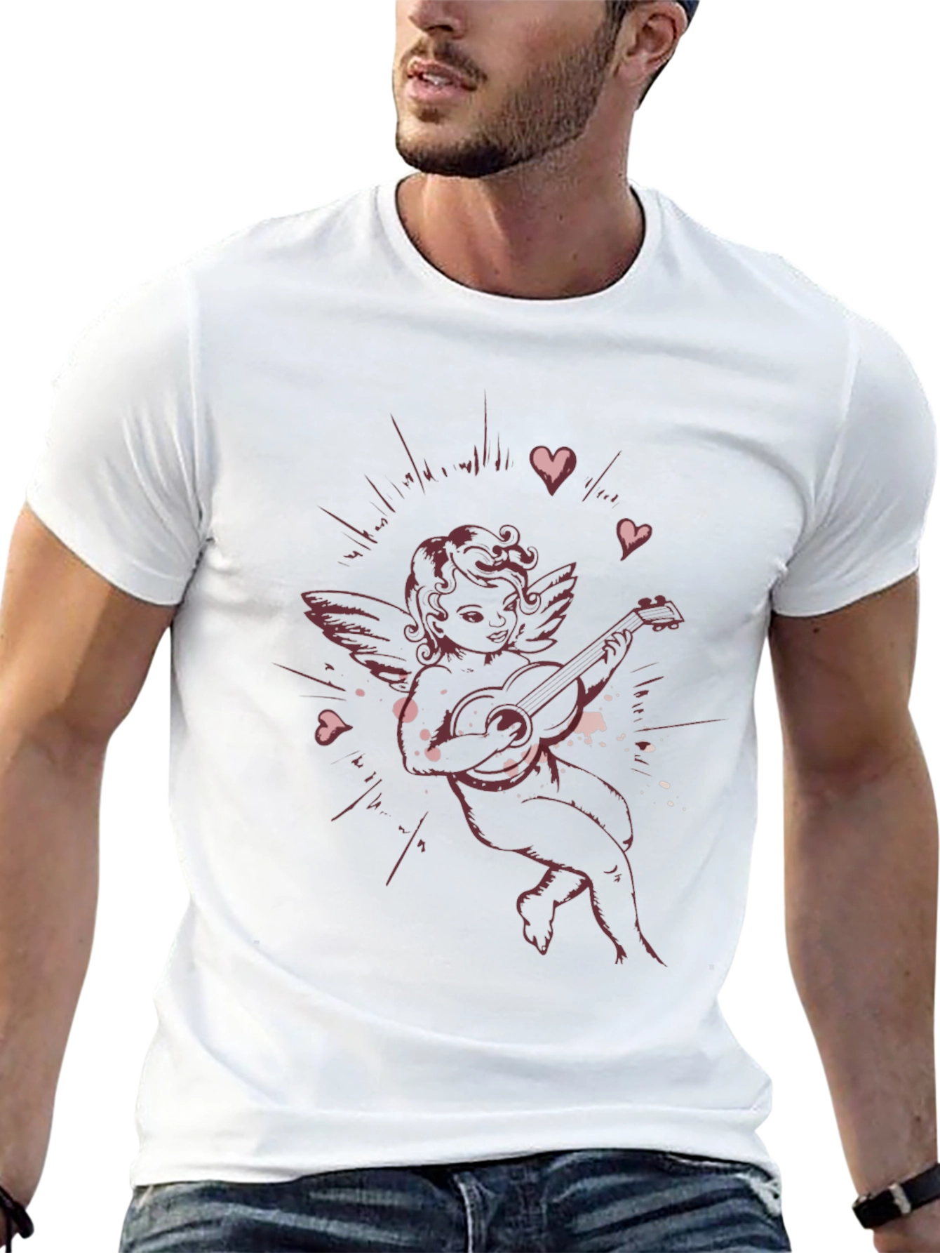 Cherub Playing Guitar Graphic T-Shirt
