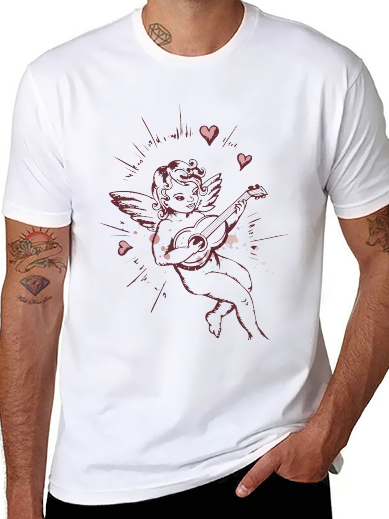 Cherub Playing Guitar Graphic T-Shirt