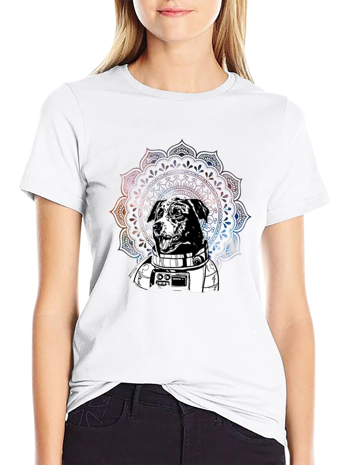 Astronaut Dog Mandala Graphic T-Shirt
