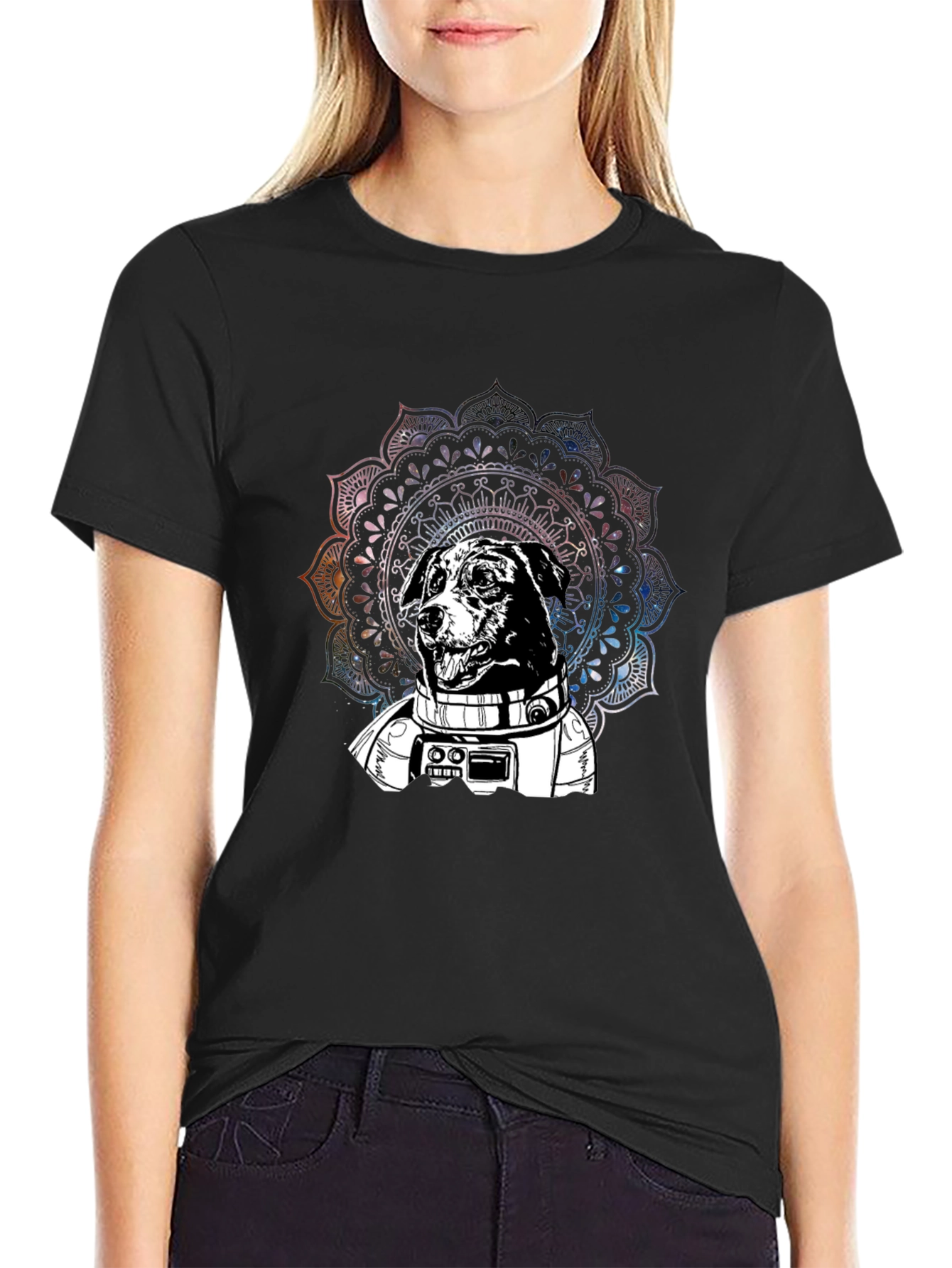 Astronaut Dog Mandala Graphic T-Shirt